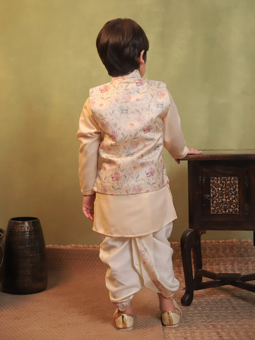 AJ Dezines Yellow Cotton Full Sleeves Floral Printed Dhoti Set