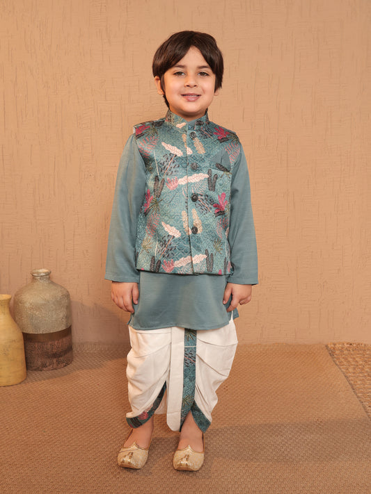 AJ Dezines Blue Cotton Full Sleeves Floral Printed Dhoti Set