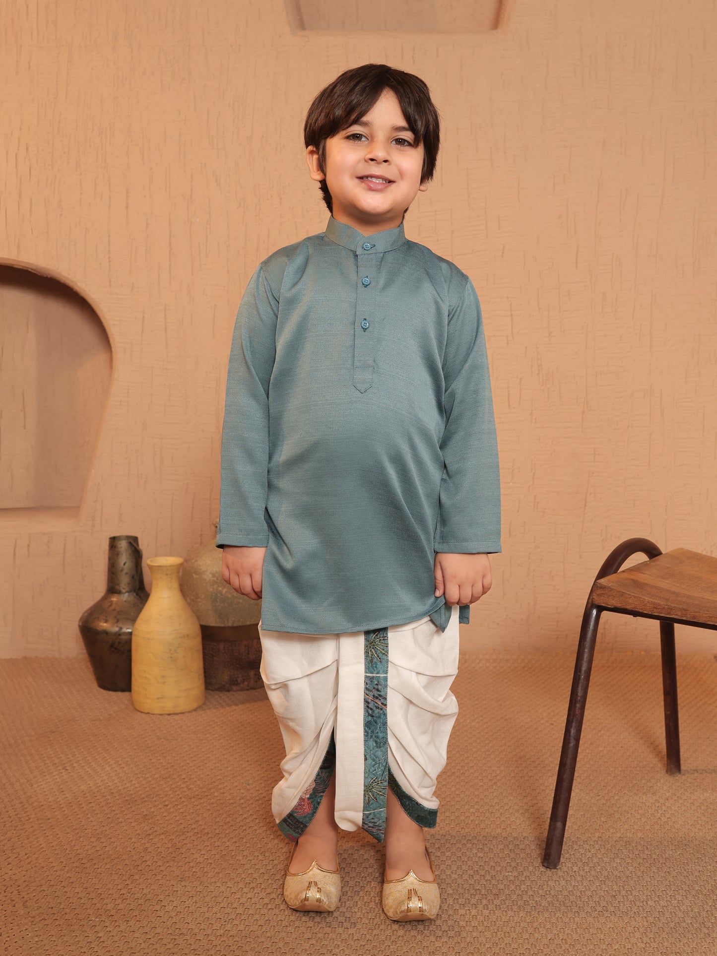 AJ Dezines Blue Cotton Full Sleeves Floral Printed Dhoti Set