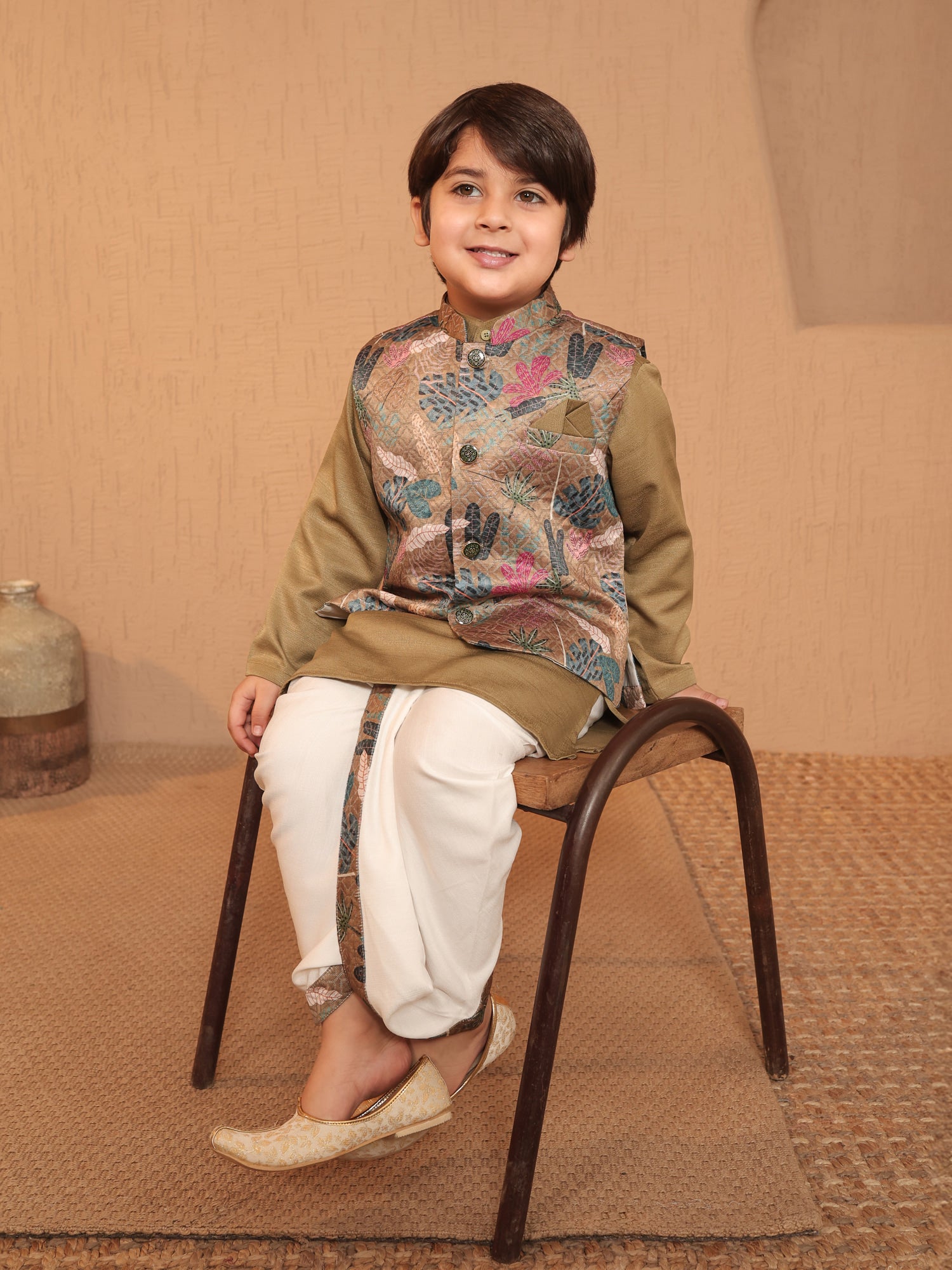 Green Cotton Full Sleeves Floral Printed Dhoti Set