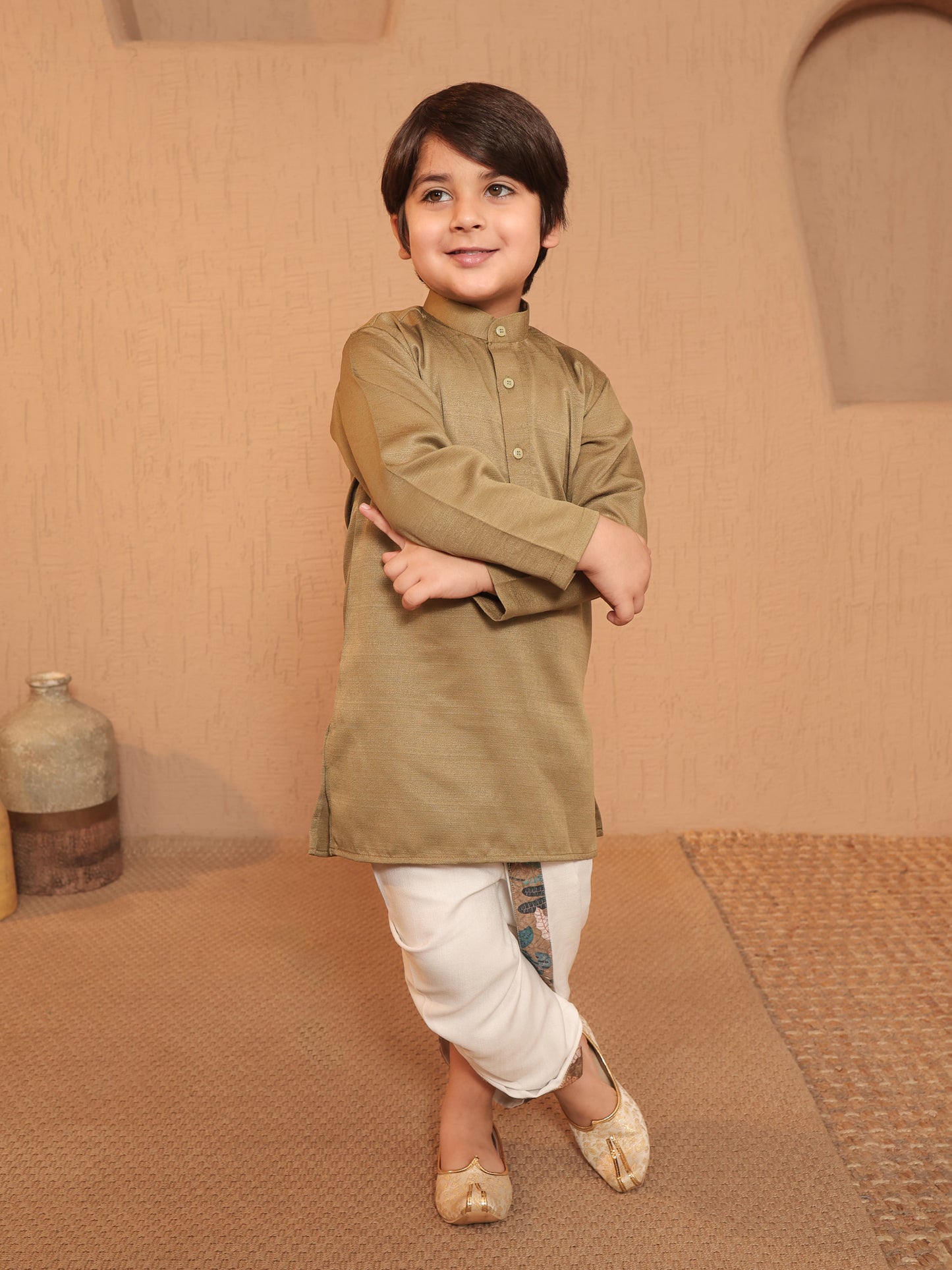 AJ Dezines Green Cotton Full Sleeves Floral Printed Dhoti Set