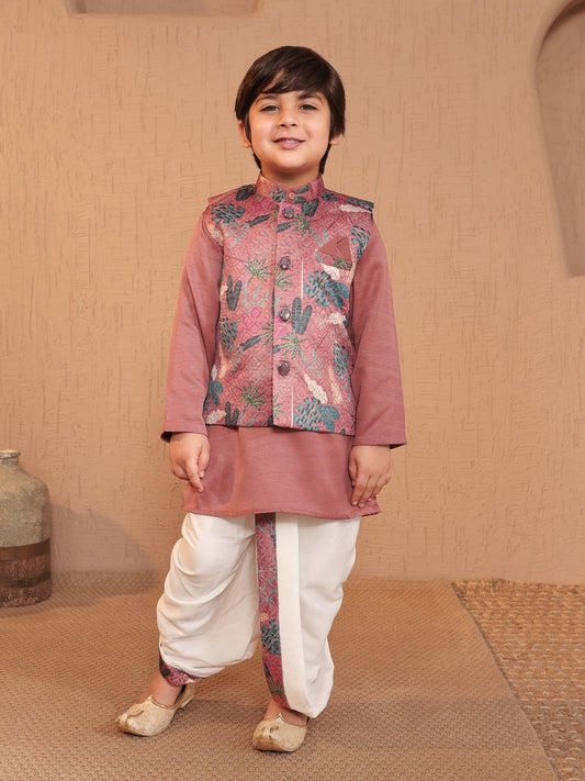 AJ Dezines Pink Cotton Full Sleeves Floral Printed Dhoti Set