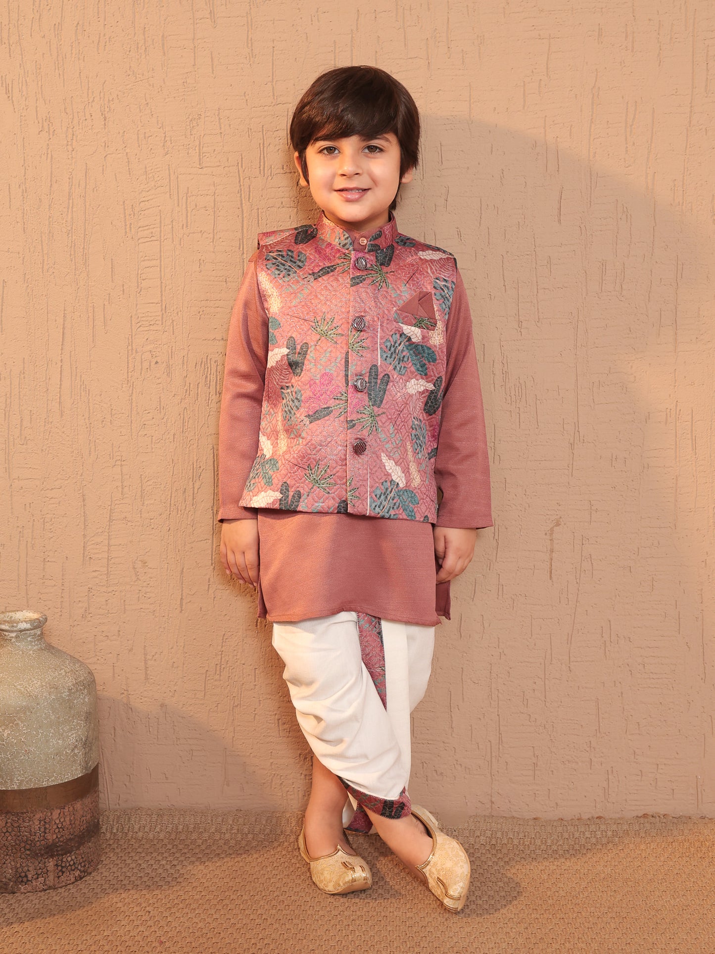 AJ Dezines Pink Cotton Full Sleeves Floral Printed Dhoti Set