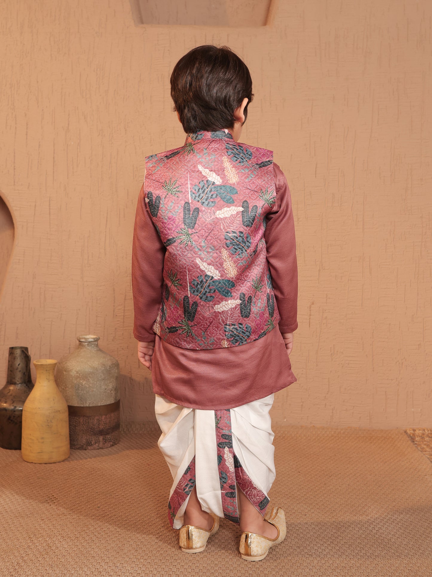 AJ Dezines Pink Cotton Full Sleeves Floral Printed Dhoti Set