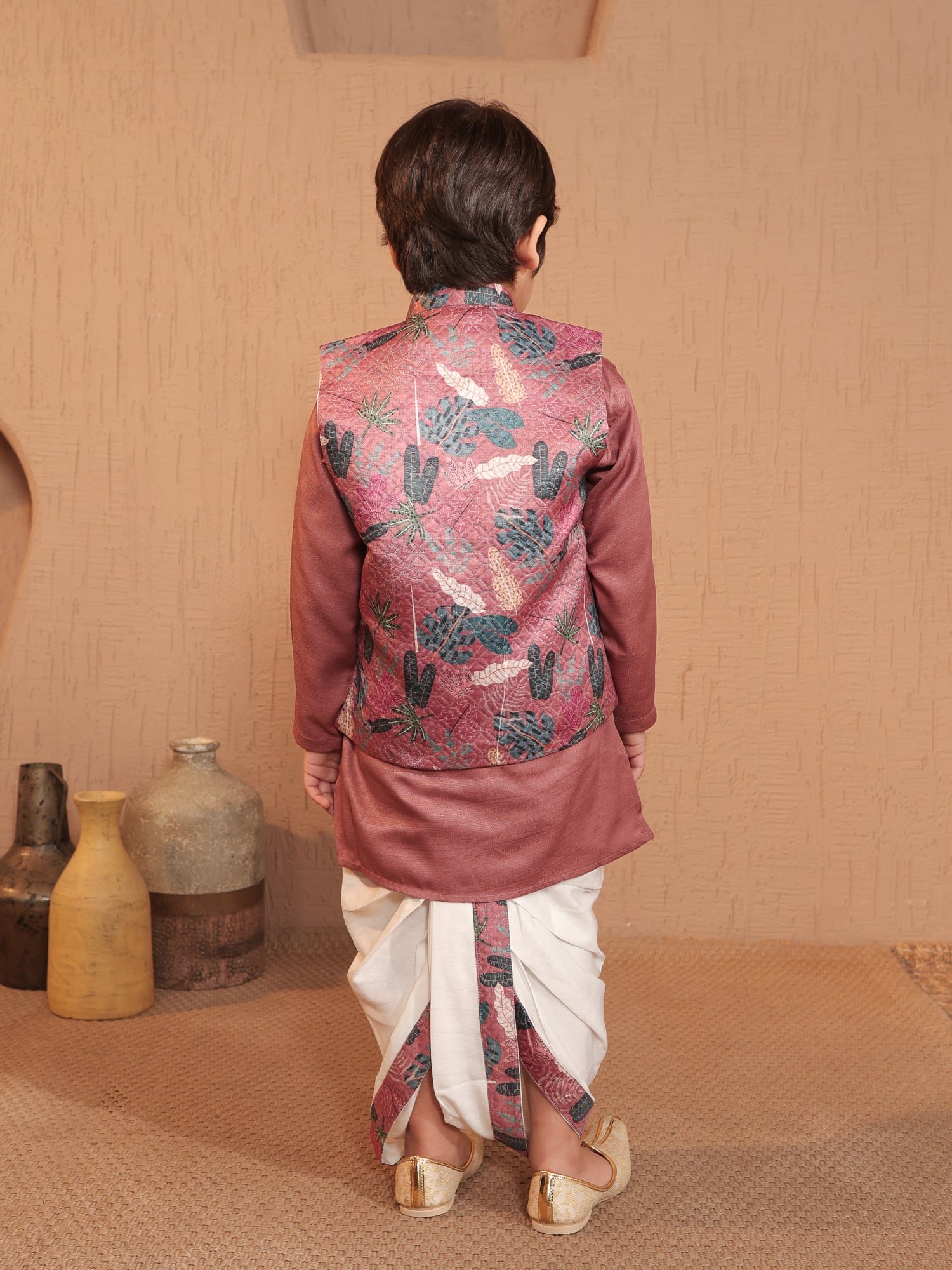 Pink Cotton Full Sleeves Floral Printed Dhoti Set