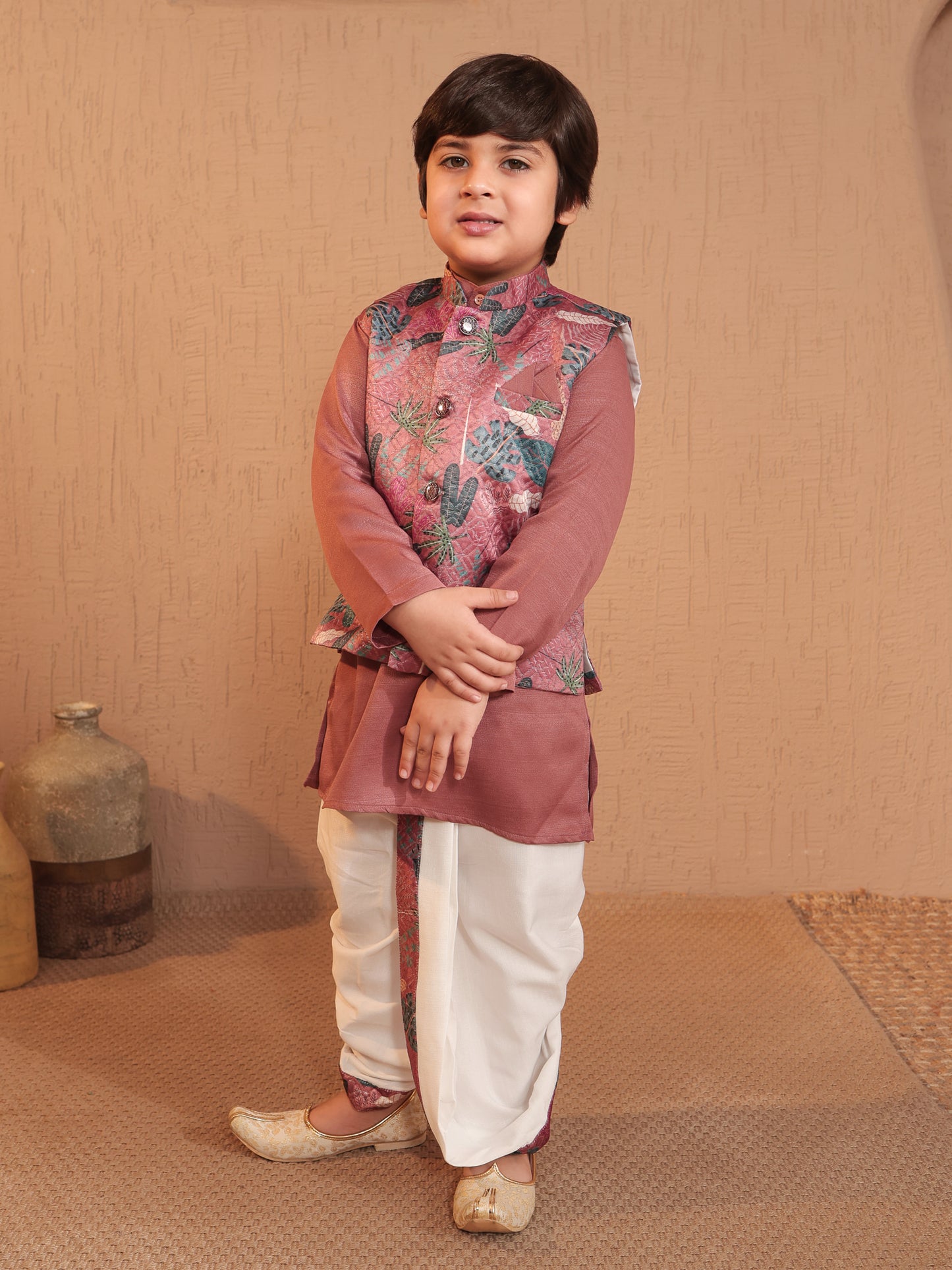 AJ Dezines Pink Cotton Full Sleeves Floral Printed Dhoti Set