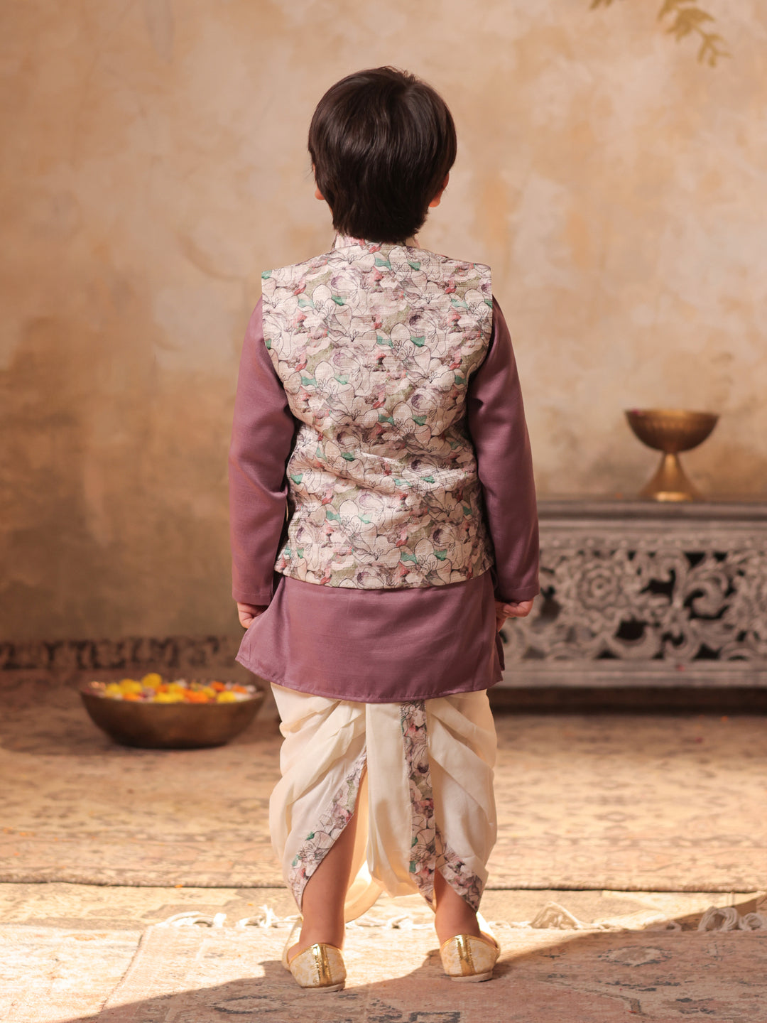 Pink Cotton Full Sleeves Floral Printed Dhoti Set