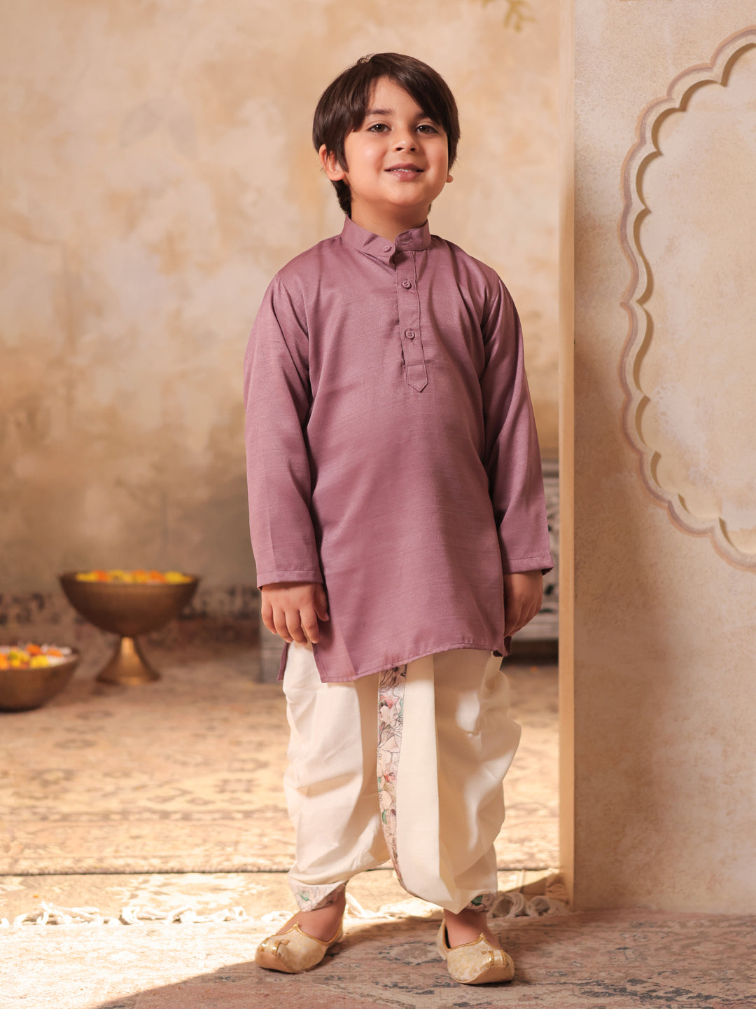 AJ Dezines Pink Cotton Full Sleeves Floral Printed Dhoti Set