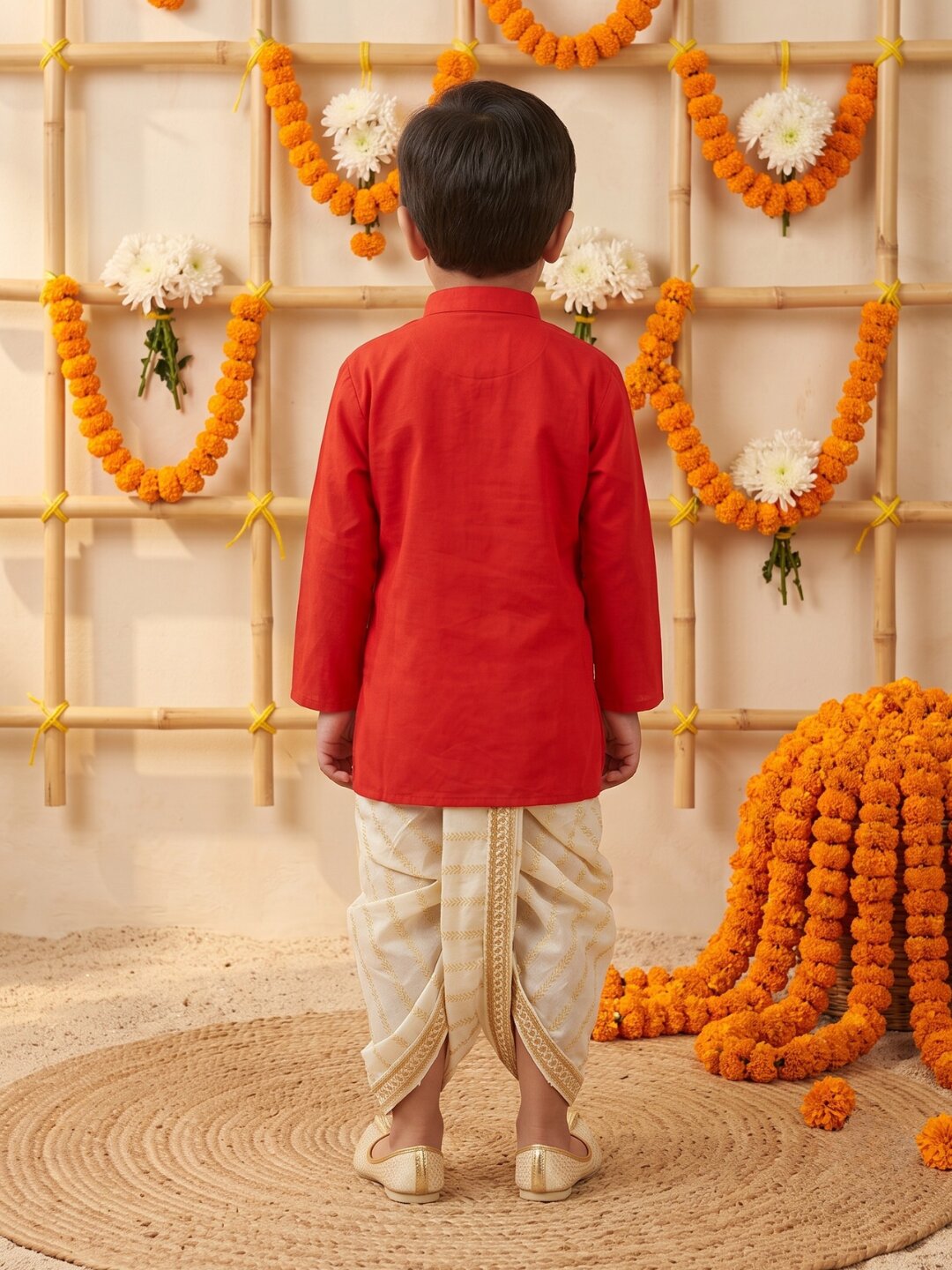 AJ Dezines Red Pocket Embroidery Pure Cotton Dhoti Set For Boys
