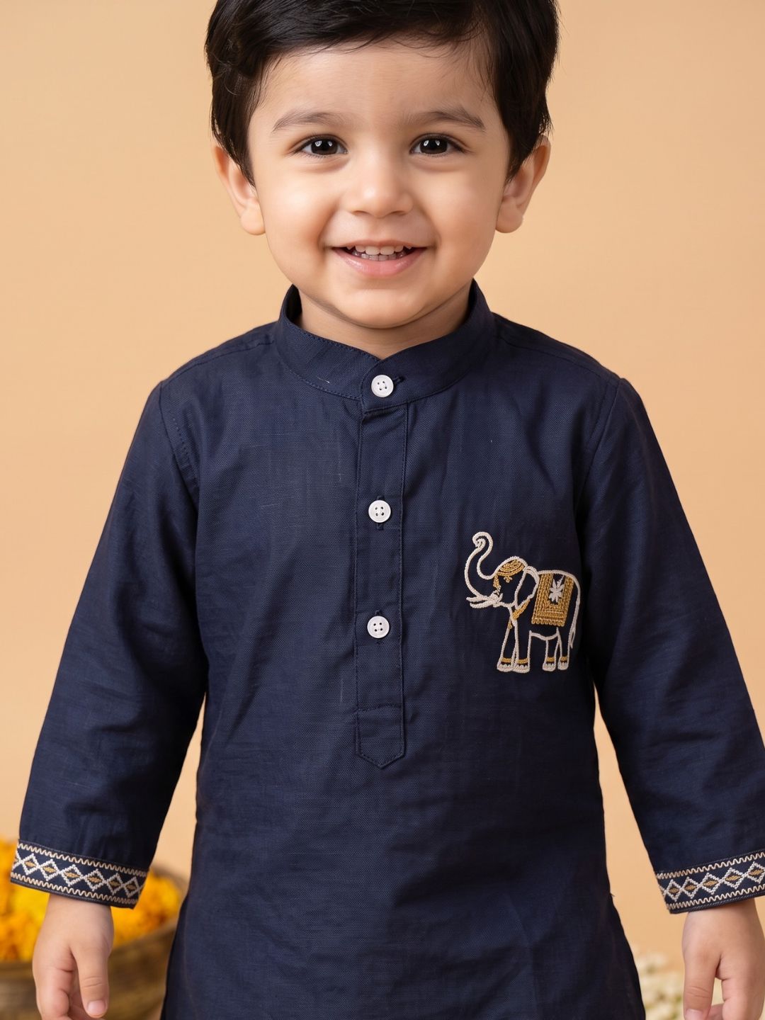 AJ Dezines Blue Solid With Embroidery Motif Pure Cotton Dhoti Set For Boys