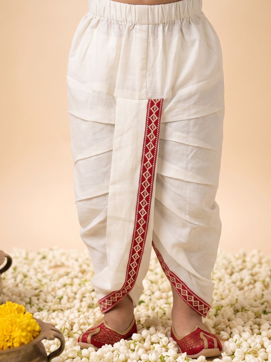 AJ Dezines Red Solid With Embroidery Motif Pure Cotton Dhoti Set For Boys