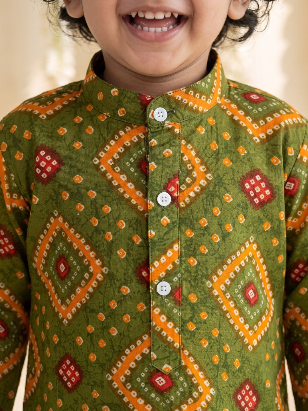 AJ Dezines Green Bandhani Print Pure Cotton Sibling Set for Kids | Matching Brother & Sister Outfit