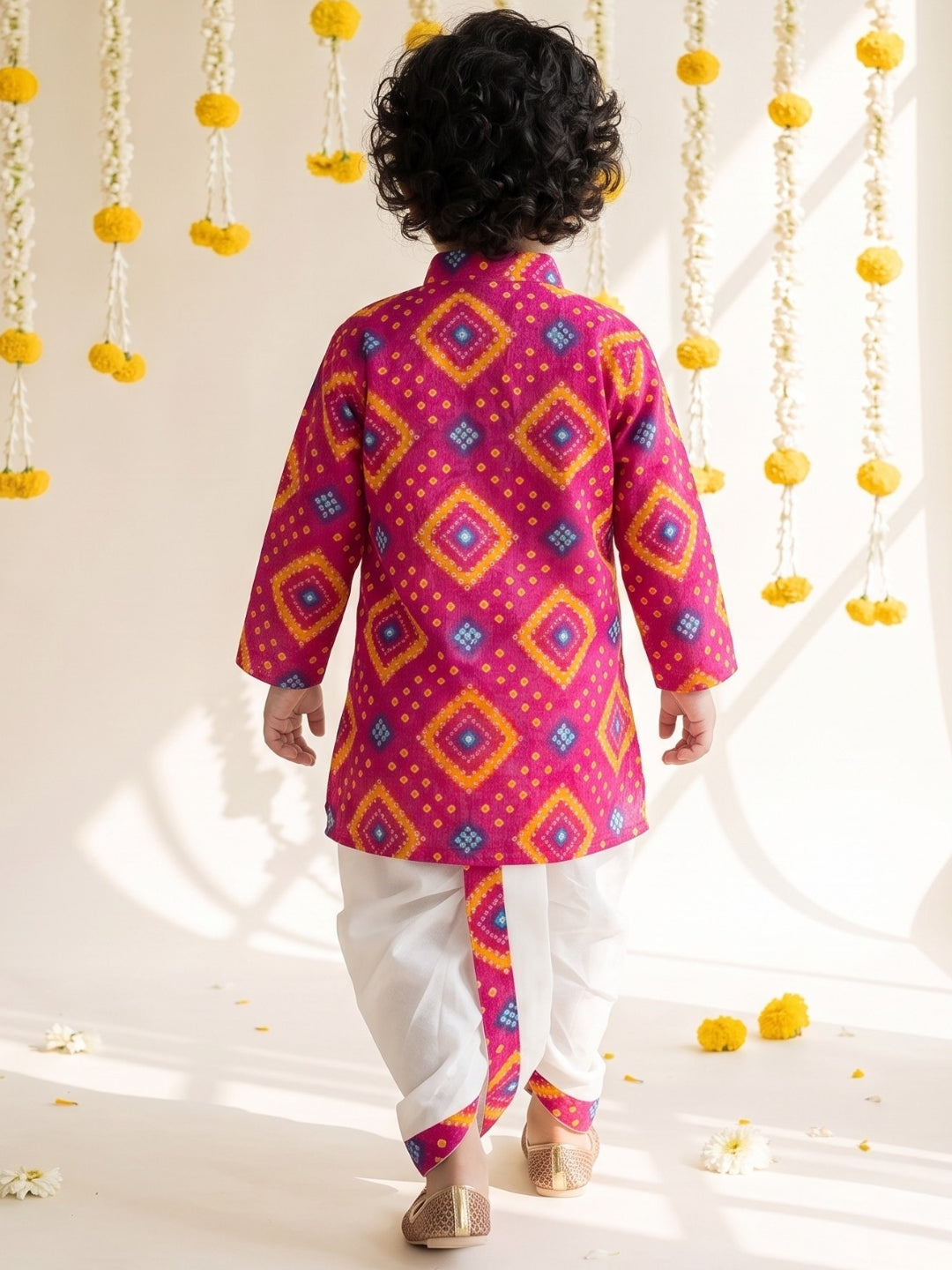 AJ Dezines Pink Bandhani Print Pure Cotton Sibling Set for Kids | Matching Brother & Sister Outfit