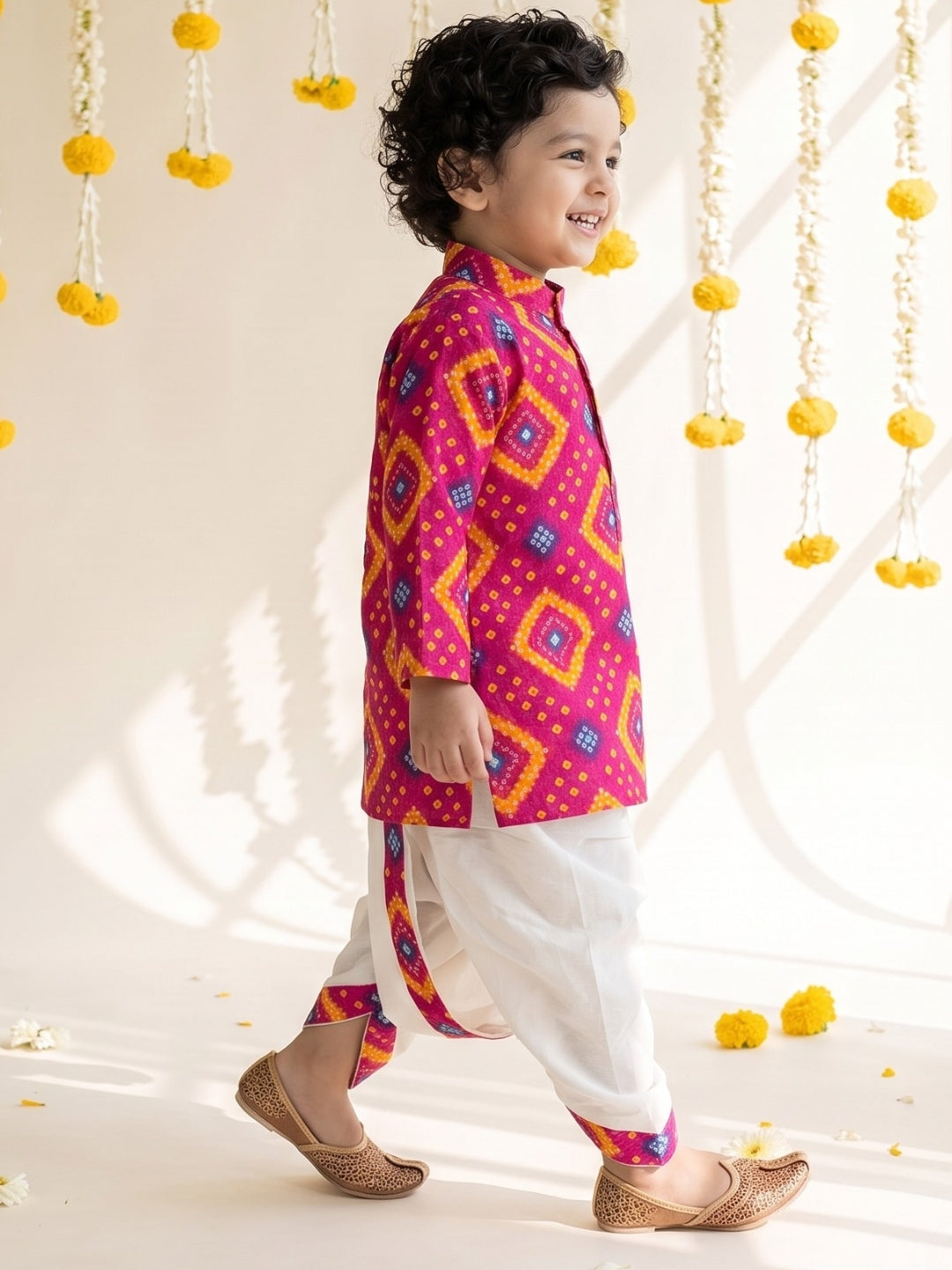 AJ Dezines Pink Bandhani Print Pure Cotton Sibling Set for Kids | Matching Brother & Sister Outfit