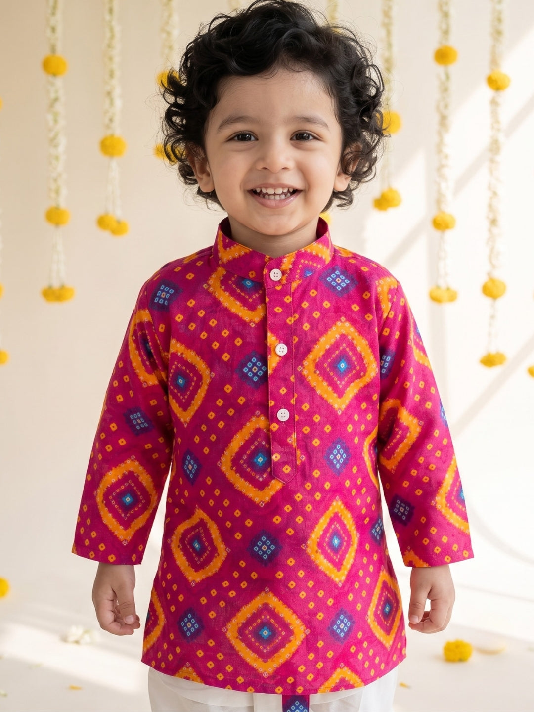 AJ Dezines Pink Bandhani Print Pure Cotton Sibling Set for Kids | Matching Brother & Sister Outfit