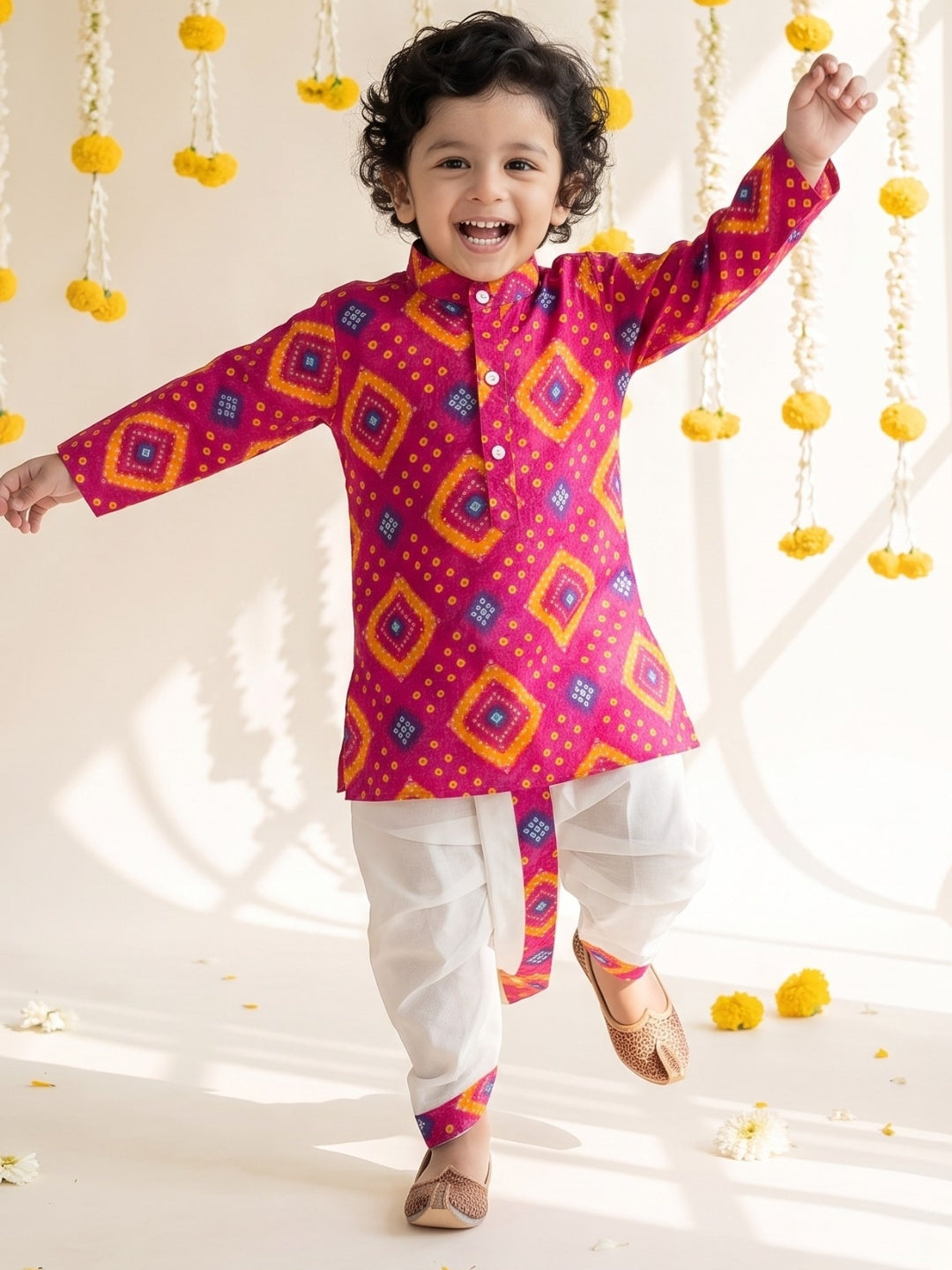 AJ Dezines Pink Bandhani Print Pure Cotton Sibling Set for Kids | Matching Brother & Sister Outfit