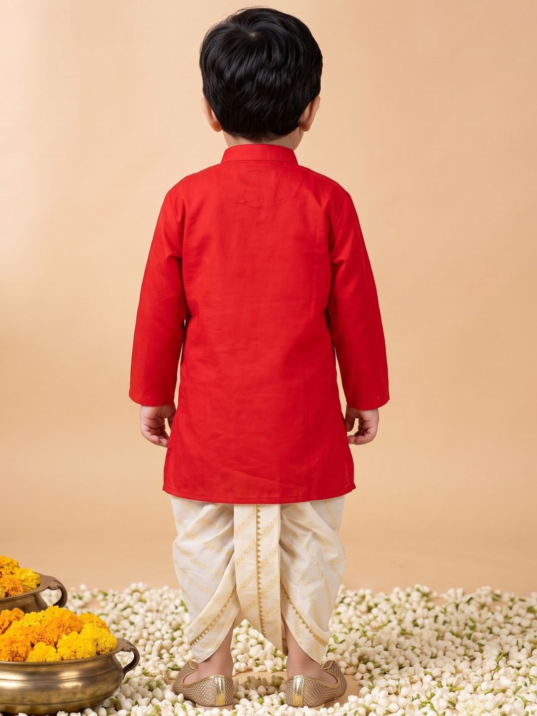 AJ Dezines Red Pocket Embroidery Pure Cotton Dhoti Set For Boys