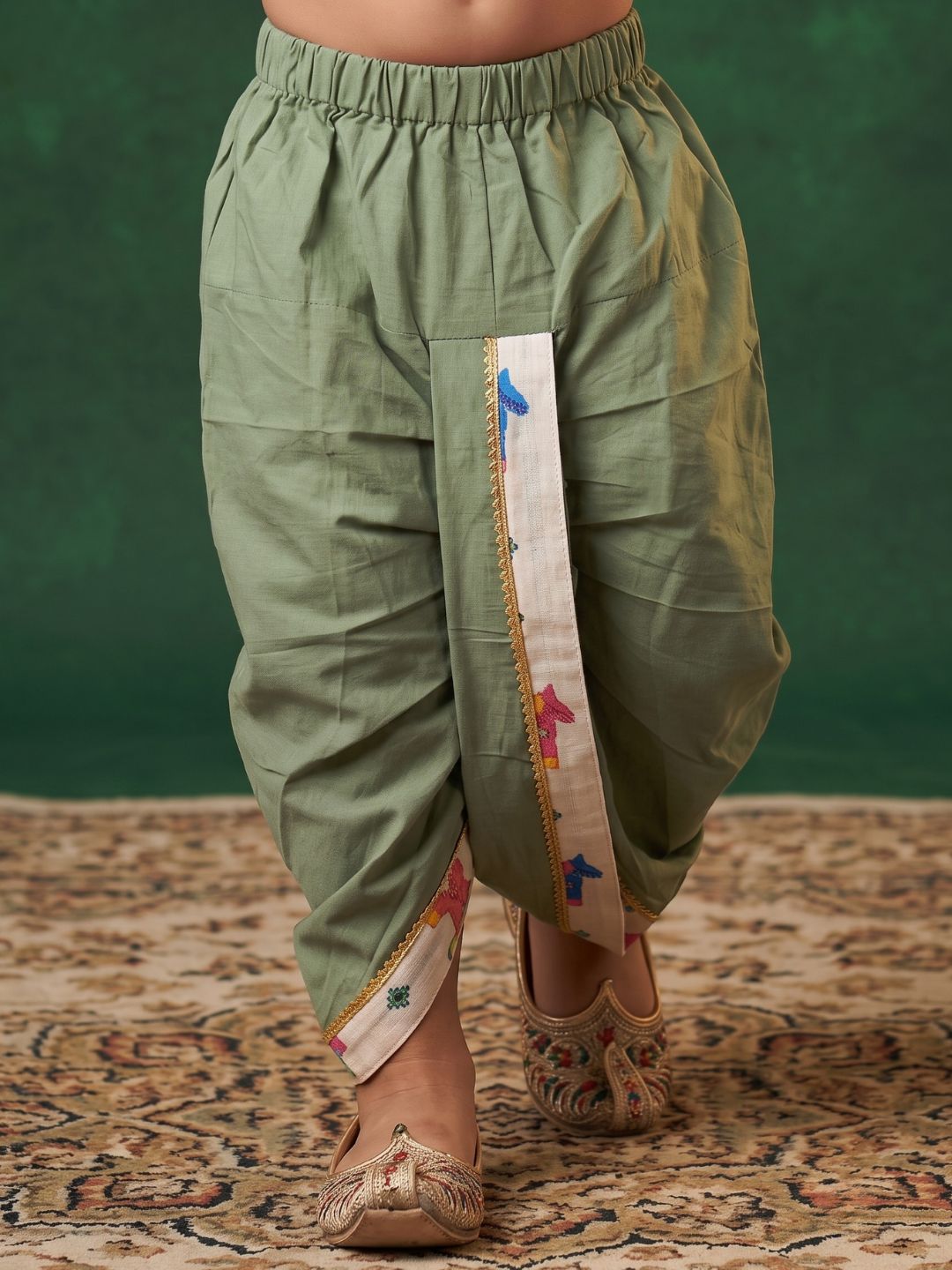 Off White Horse Print Cotton Blend Dhoti Kurta Set For Boys
