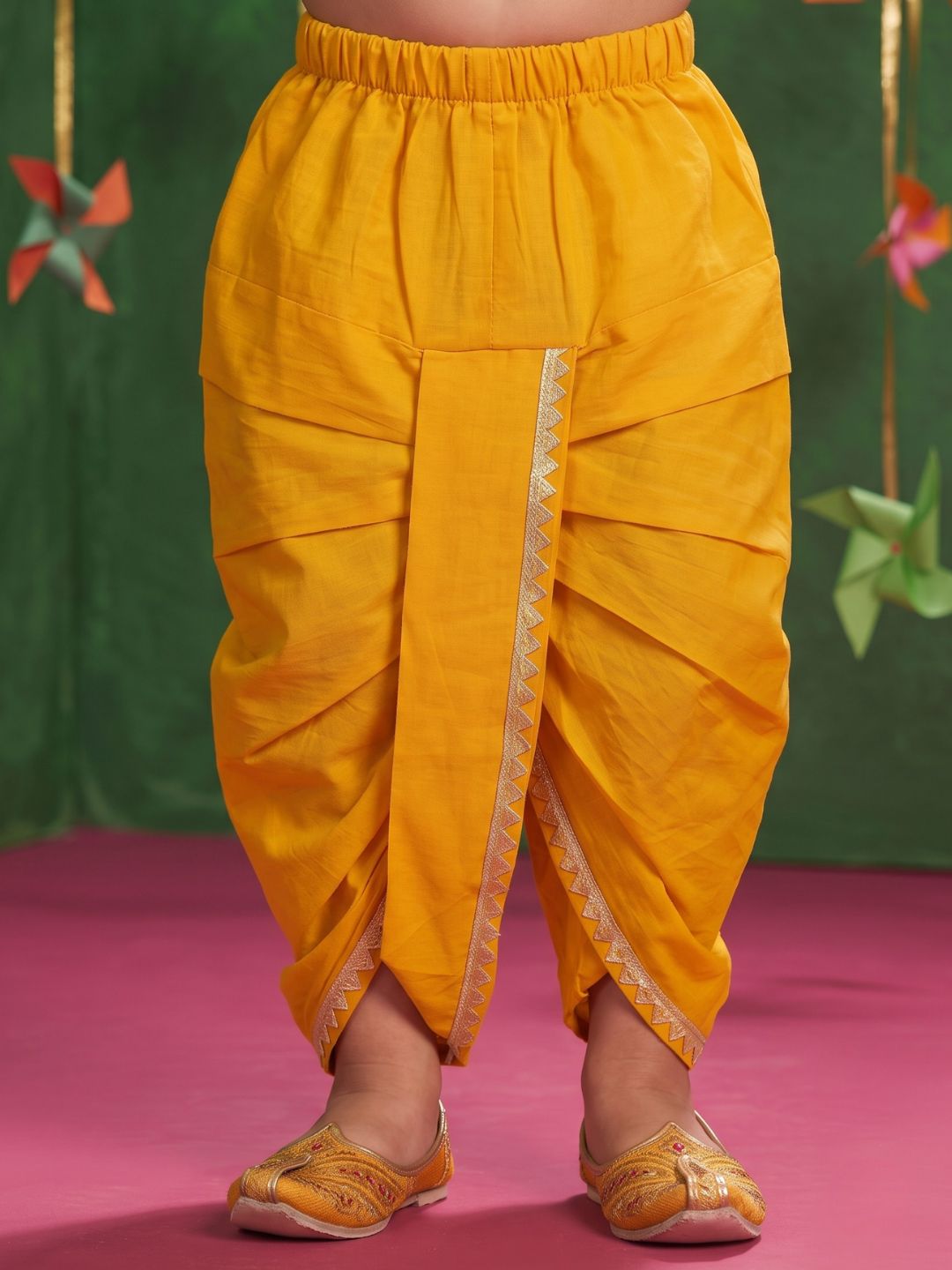 White & Mustard Solid Cotton Dhoti Kurta Set For Boys