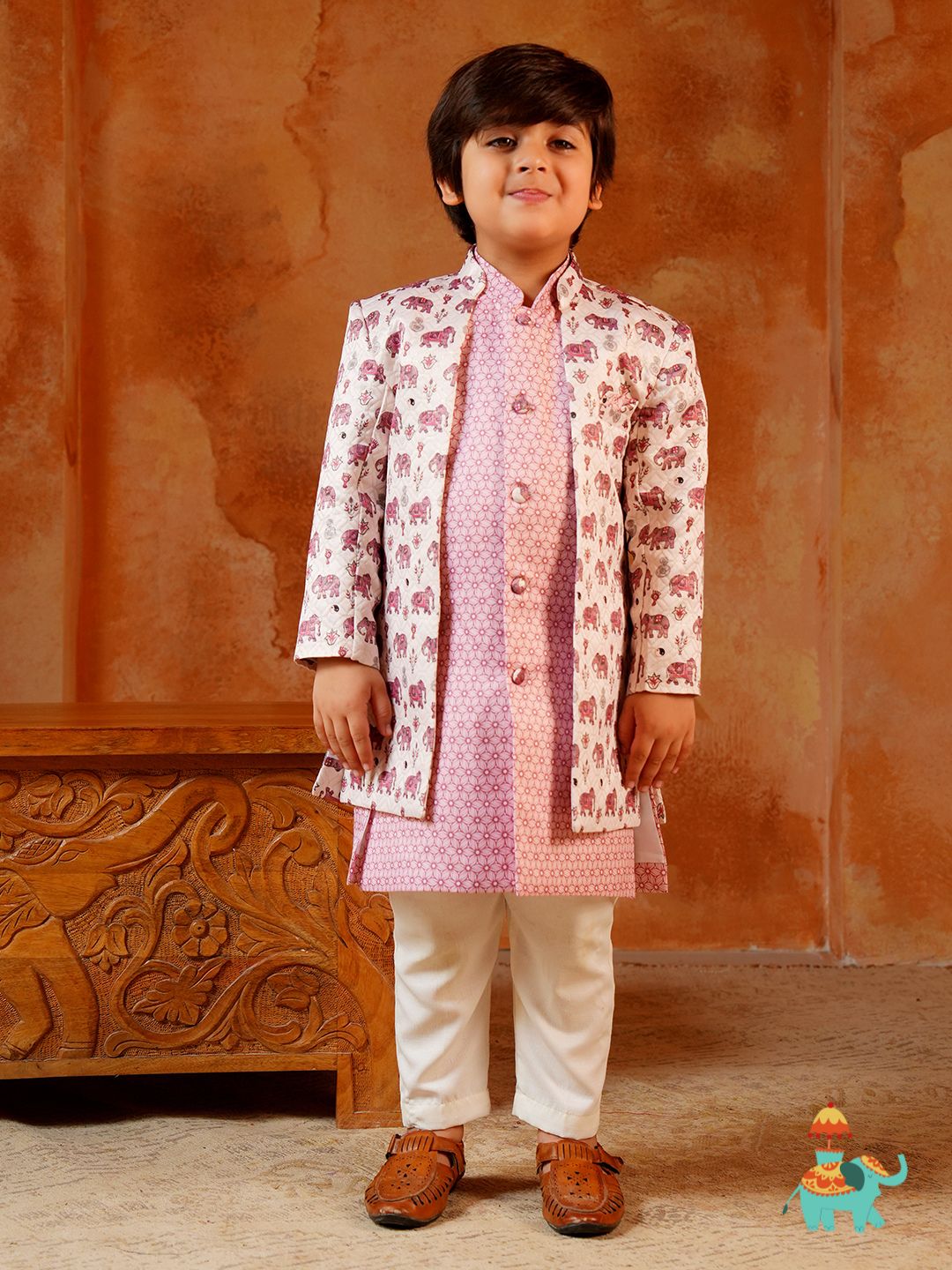Pink Jacquard Full Sleeves Rich Elephant Embroidery Sherwani