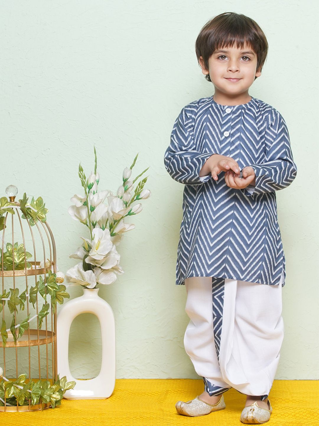 Kids Boys Blue Zig Zag Pure Cotton Dhoti Set