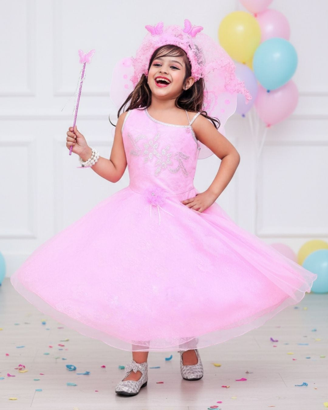 Kids Fairy Wings Pari Gown Dress for Girls