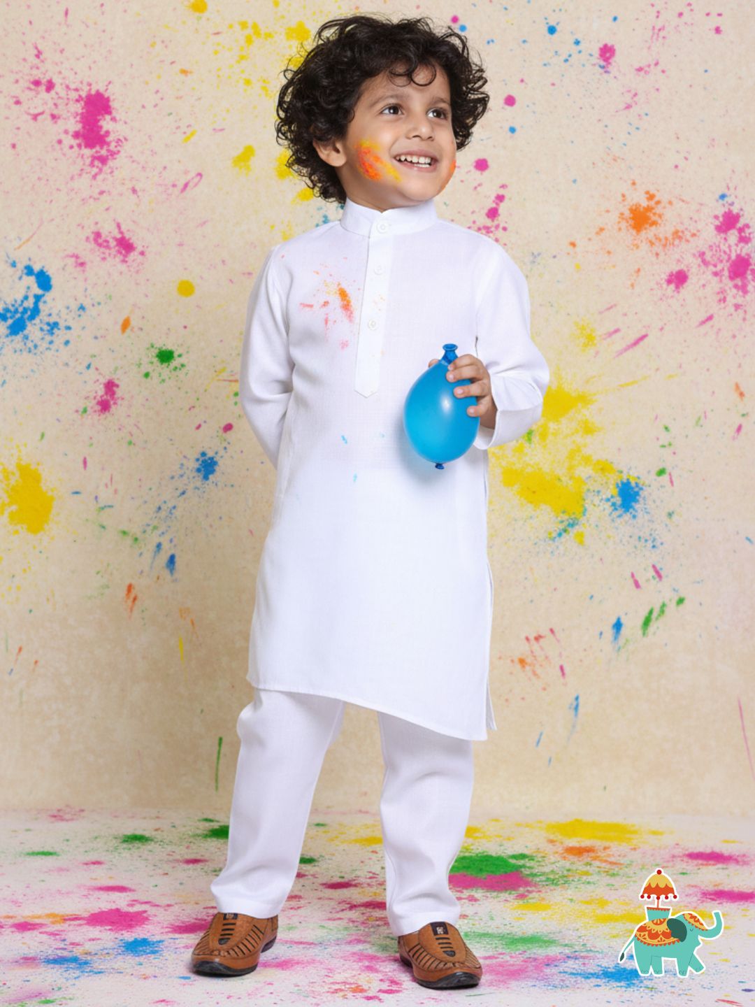 Kids Holi Boys White Solid Cotton Kurta Pyjama Set
