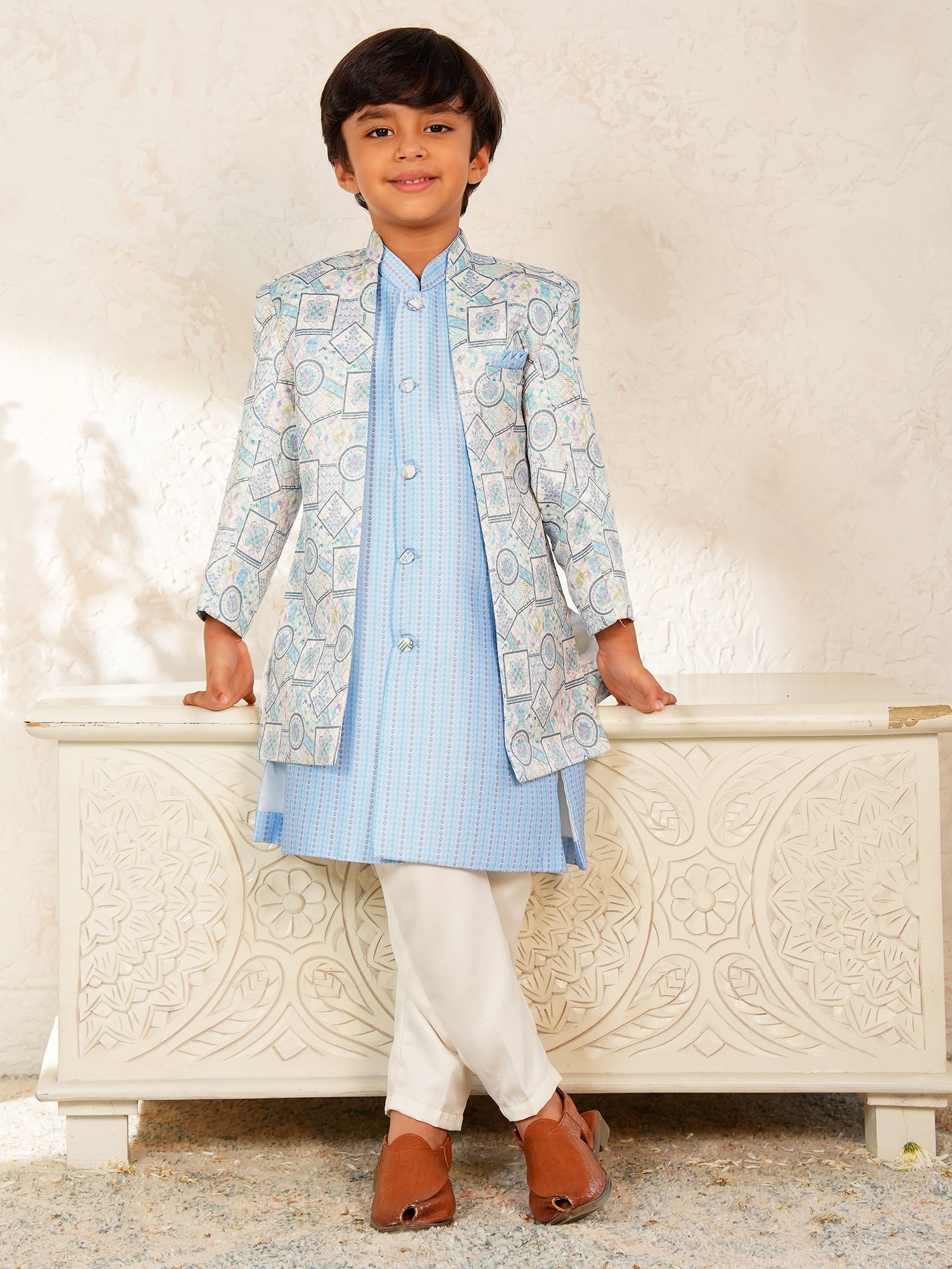 Blue Jacquard Full Sleeves Rich Embroidery Sherwani