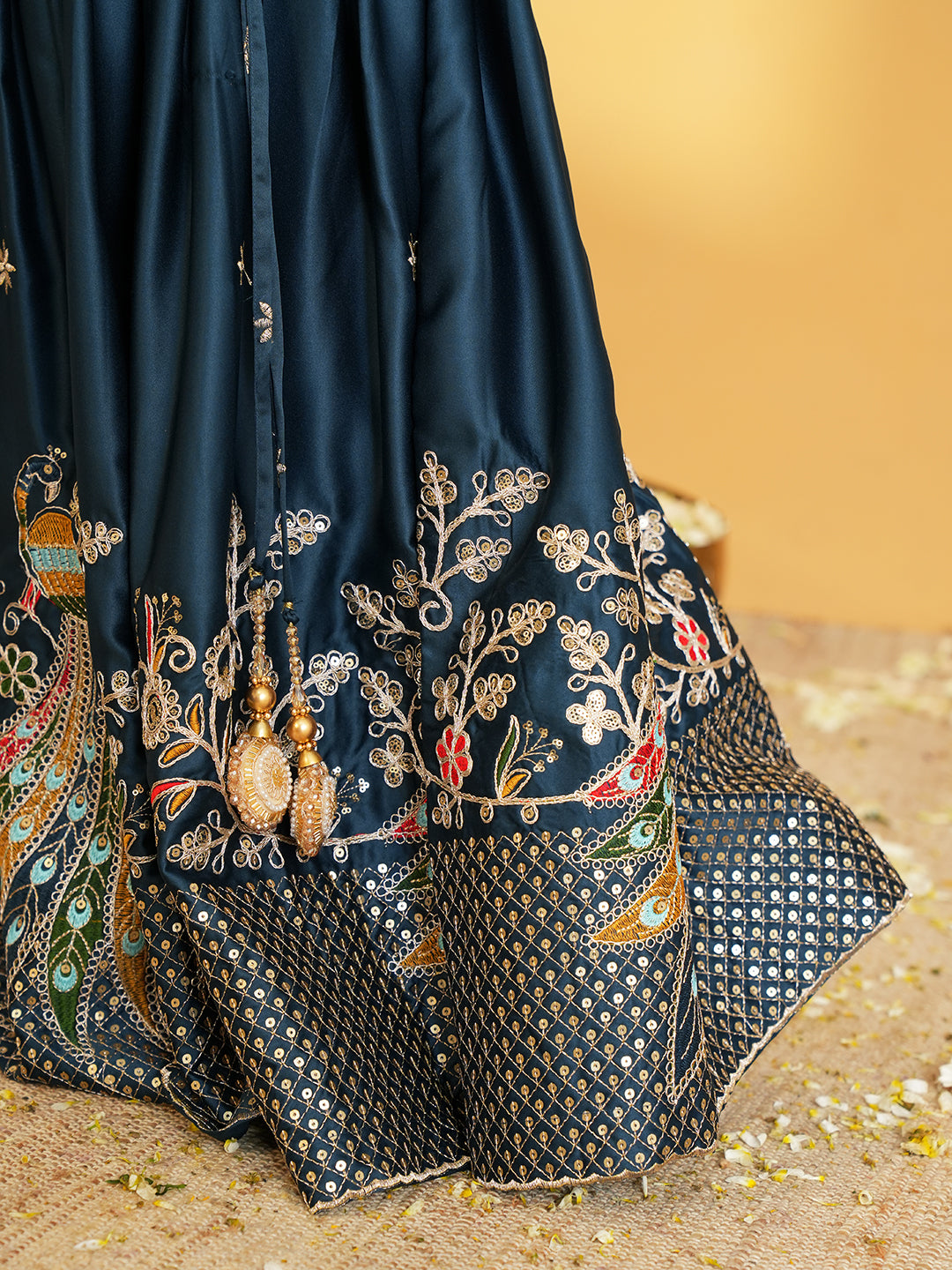 Blue Heavy Embroidered Cotton Blend lehenga choli and dupatta For Girls