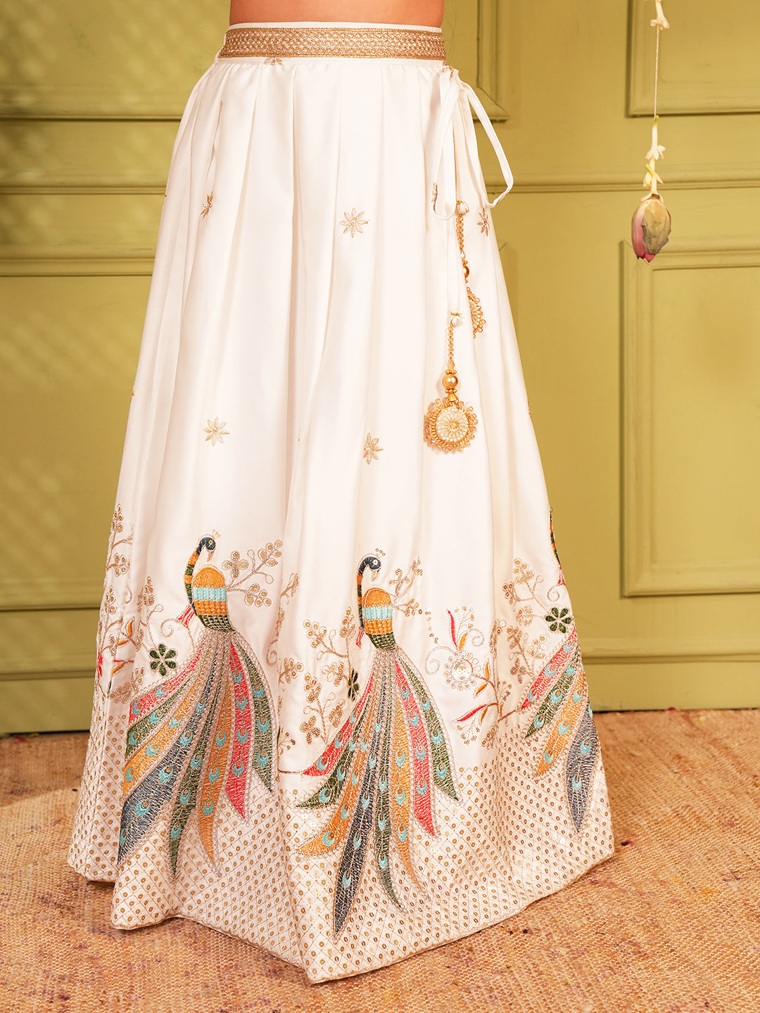 White Heavy Embroidered Cotton Blend lehenga choli and dupatta For Girls