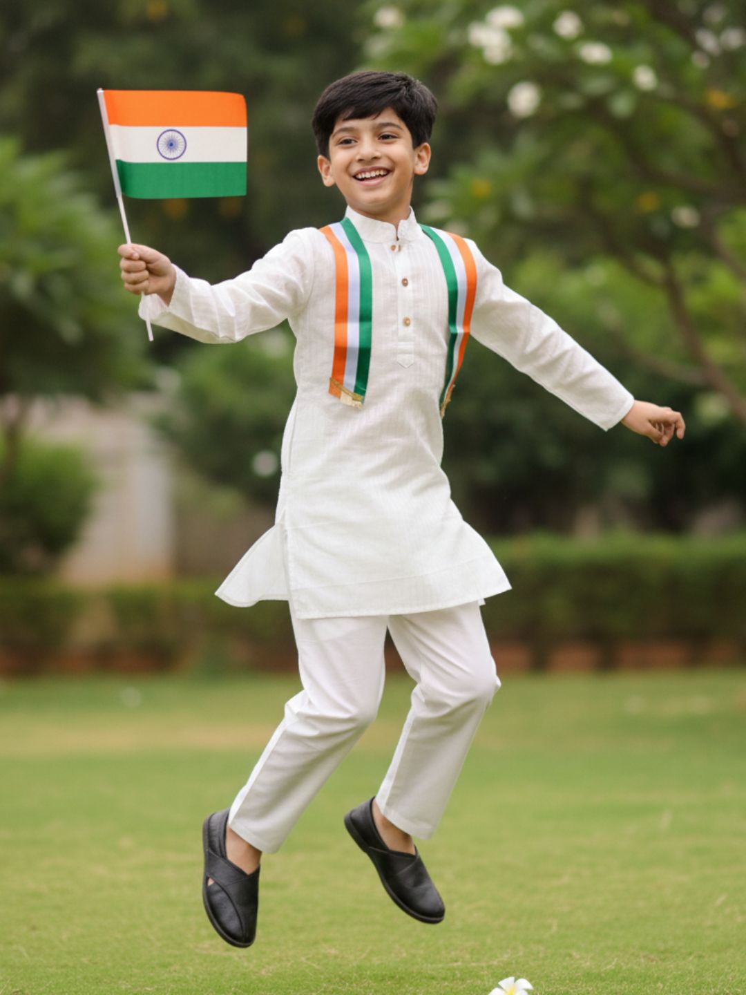 White Cotton Full sleeves Silver Striped Kurta Pyjama Set For Independence/ Republic Day