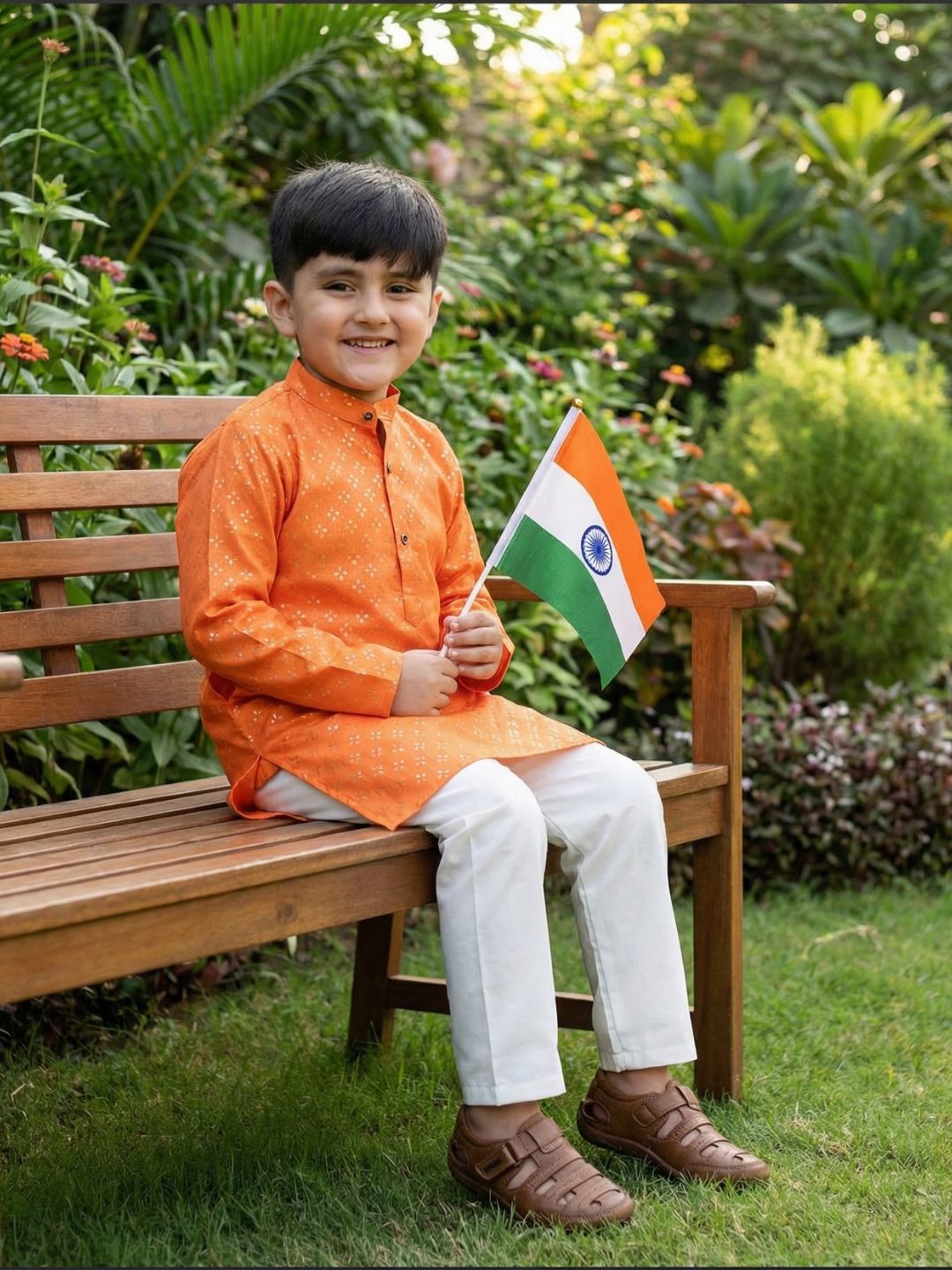 Orange Cotton Full sleeves Foil Printed Kurta Pyjama Set