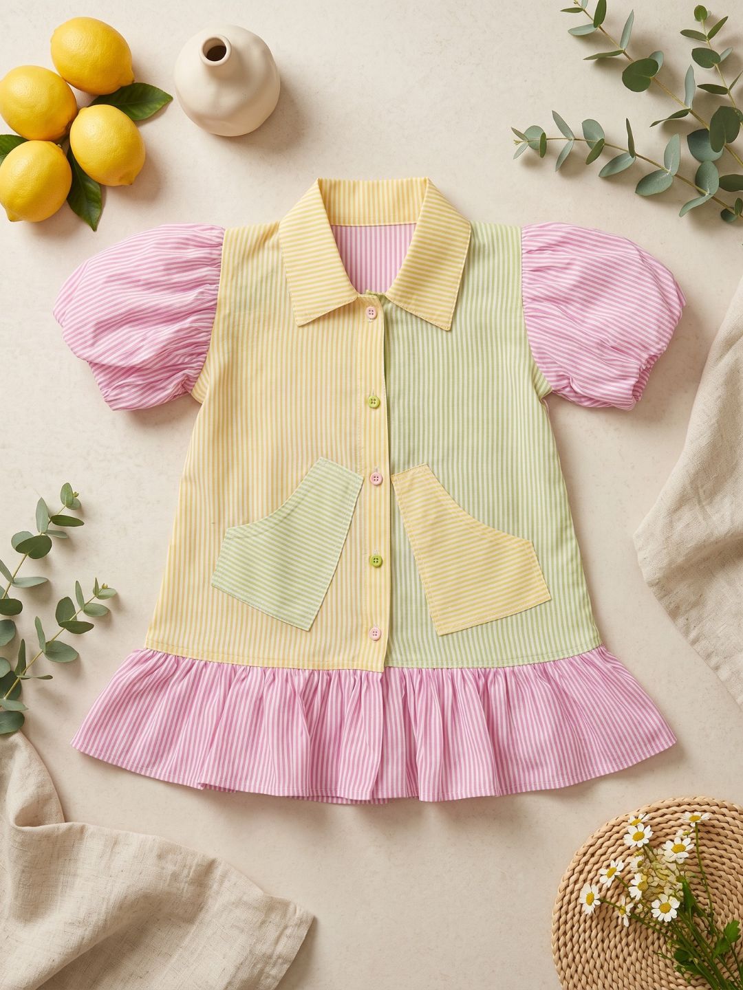 AJ Dezines Pink Stripes Cotton Frocks For Girls