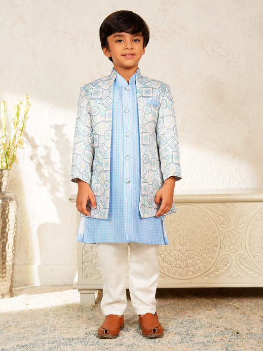AJ Dezines Blue Jacquard Full Sleeves Rich Embroidery Sherwani