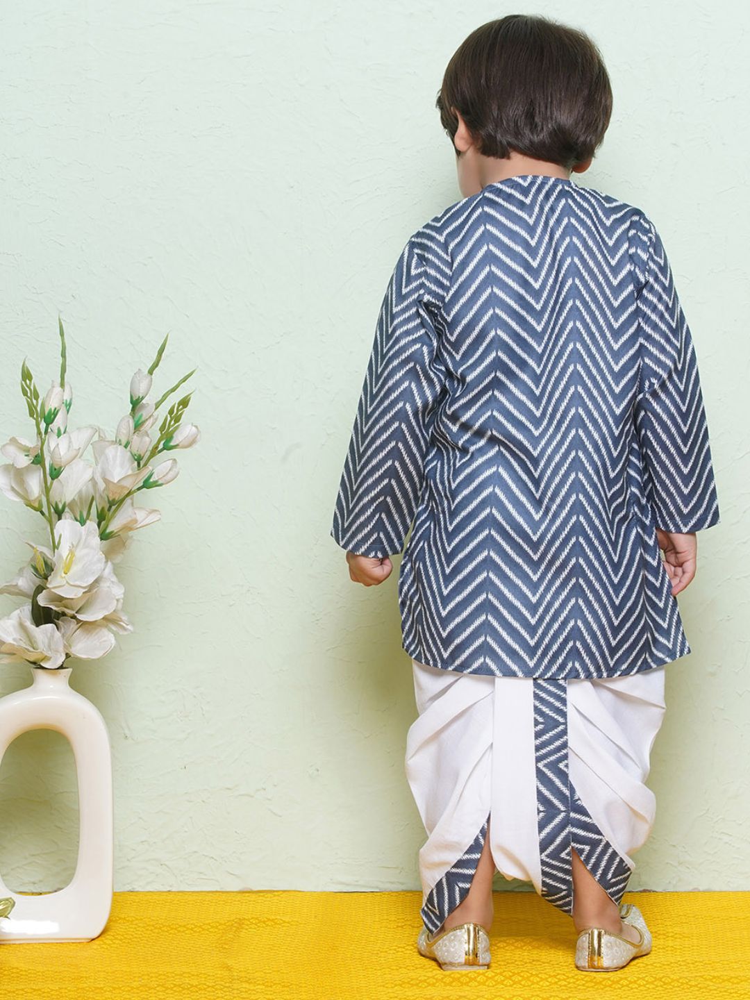 Kids Boys Blue Zig Zag Pure Cotton Dhoti Set