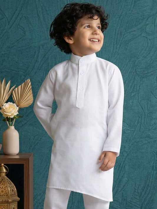 Kids Holi Boys White Solid Cotton Kurta