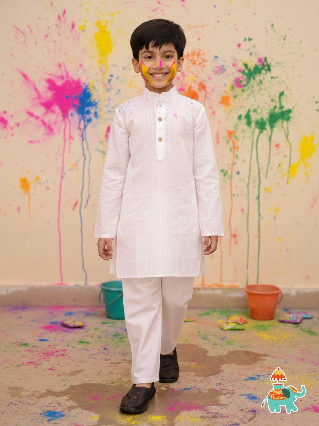 White Cotton Holi Full sleeves Silver Striped Kurta Pyjama Set For Independence/ Republic Day