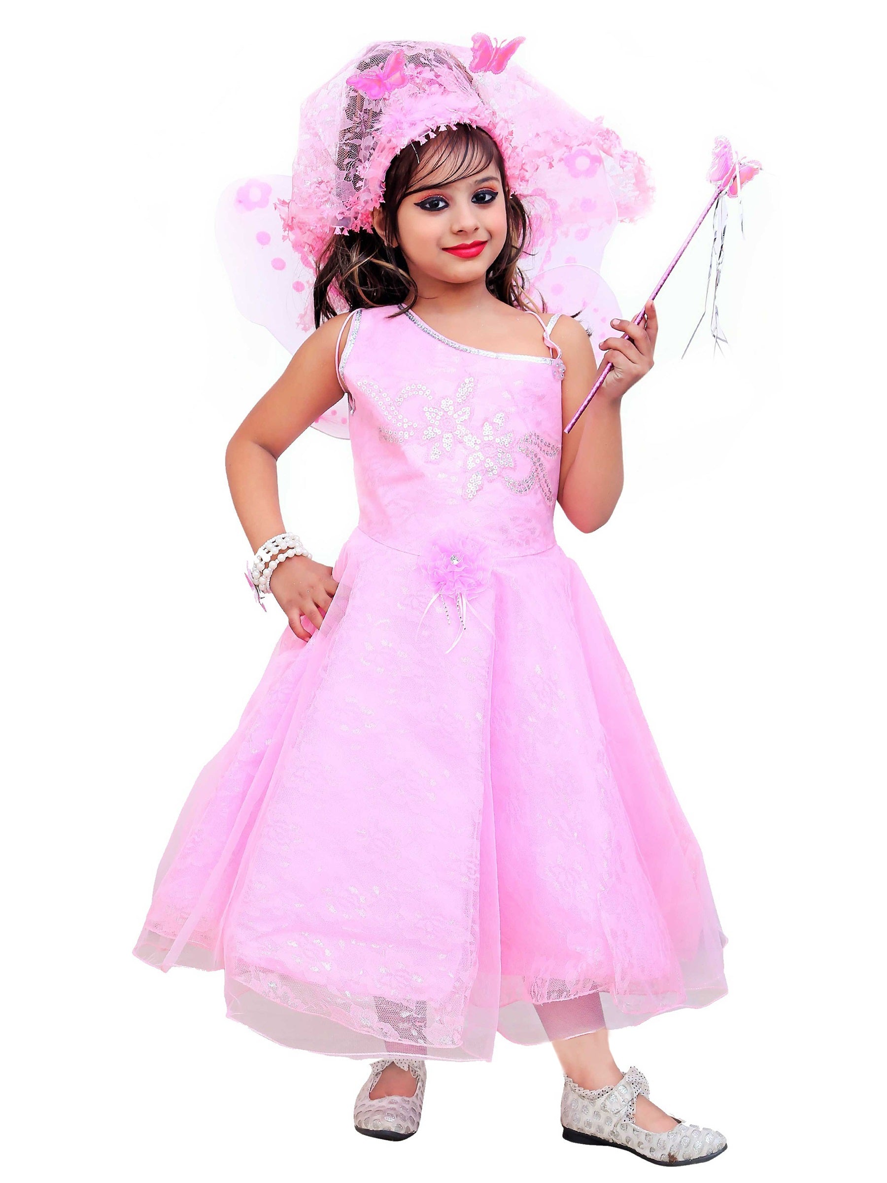 Kids Fairy Wings Pari Gown Dress for Girls