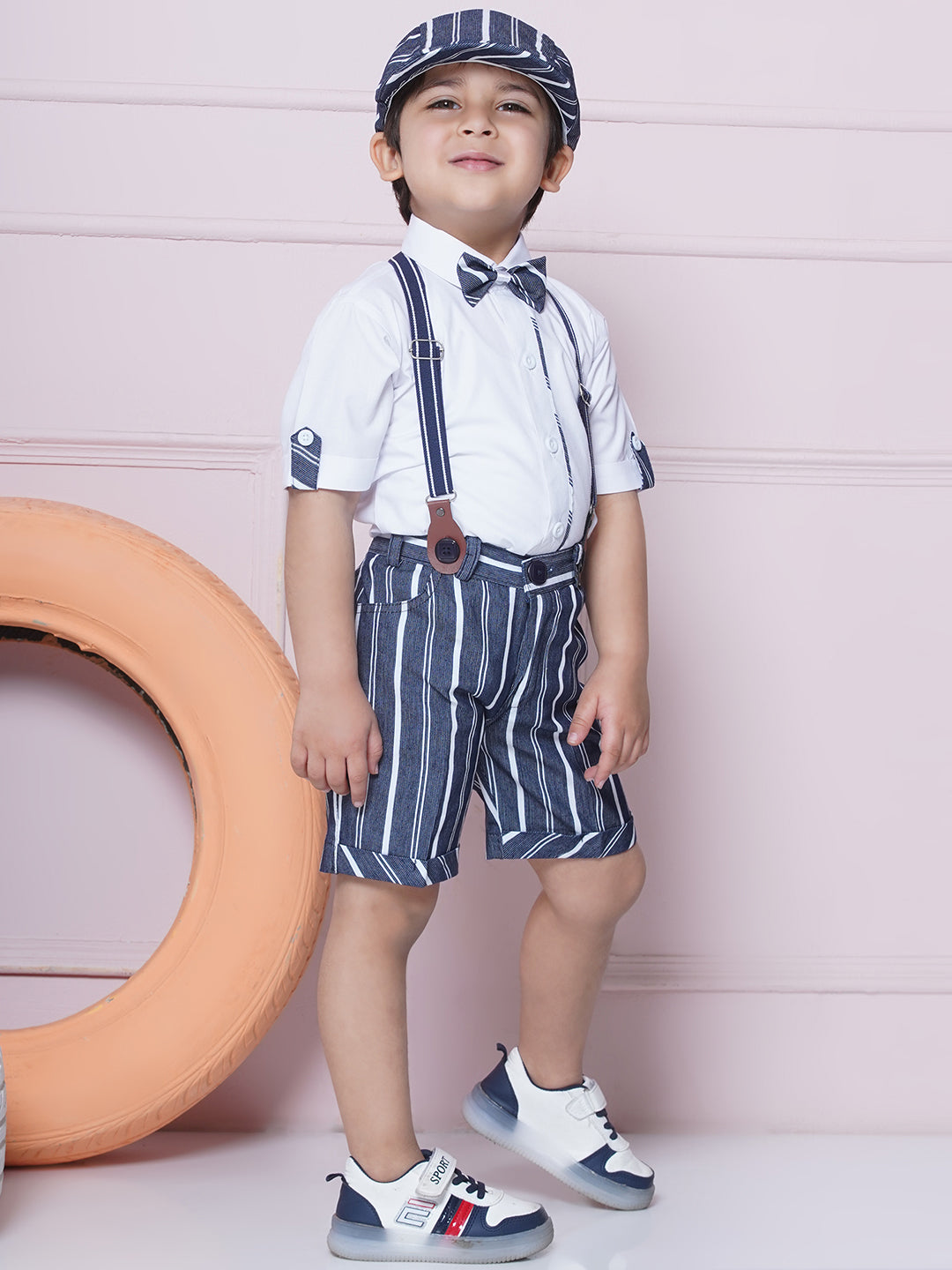 Kids Boys Blue Solid Cotton Blend Dungaree