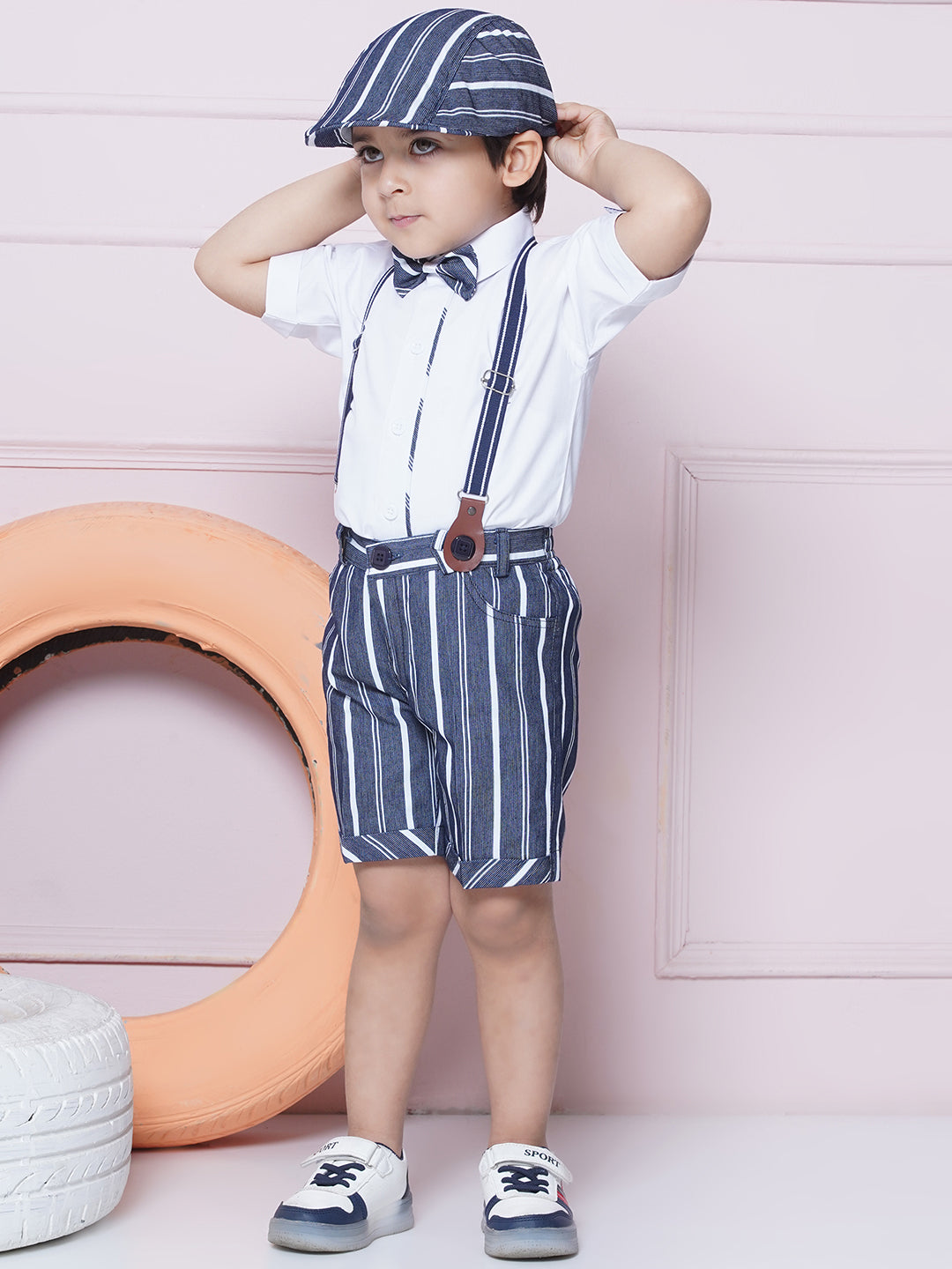 Kids Boys Blue Solid Cotton Blend Dungaree