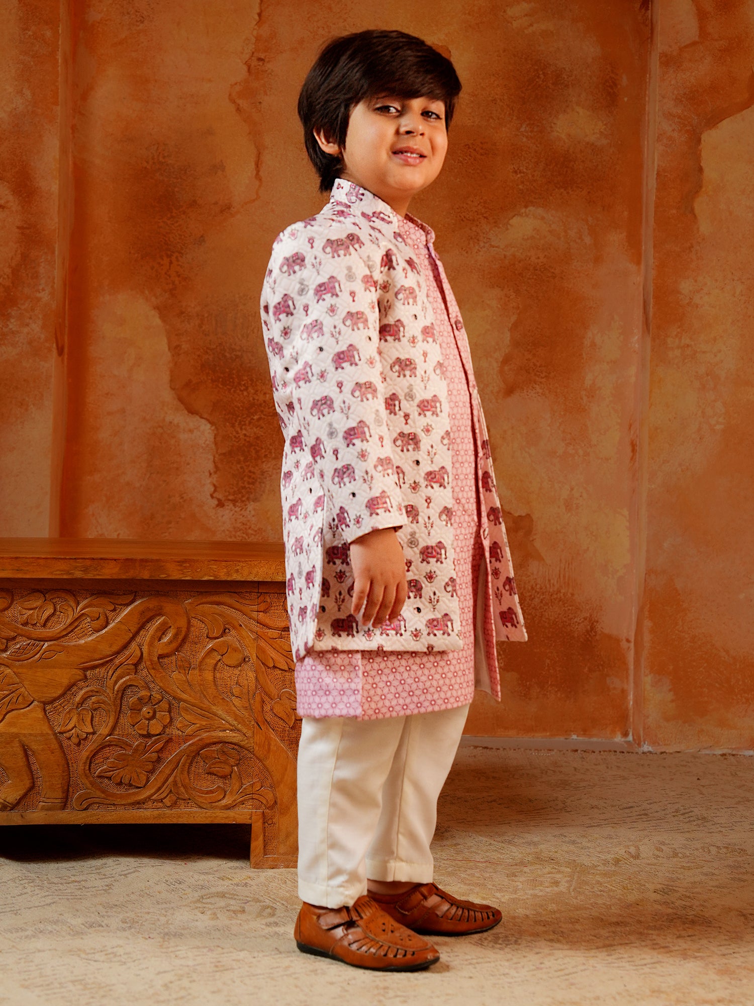 Pink Jacquard Full Sleeves Rich Elephant Embroidery Sherwani