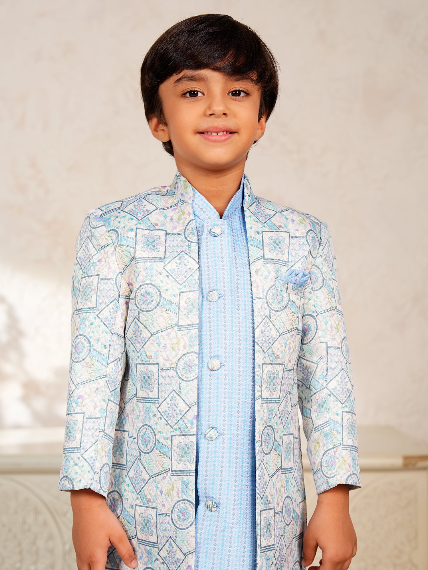 Blue Jacquard Full Sleeves Rich Embroidery Sherwani