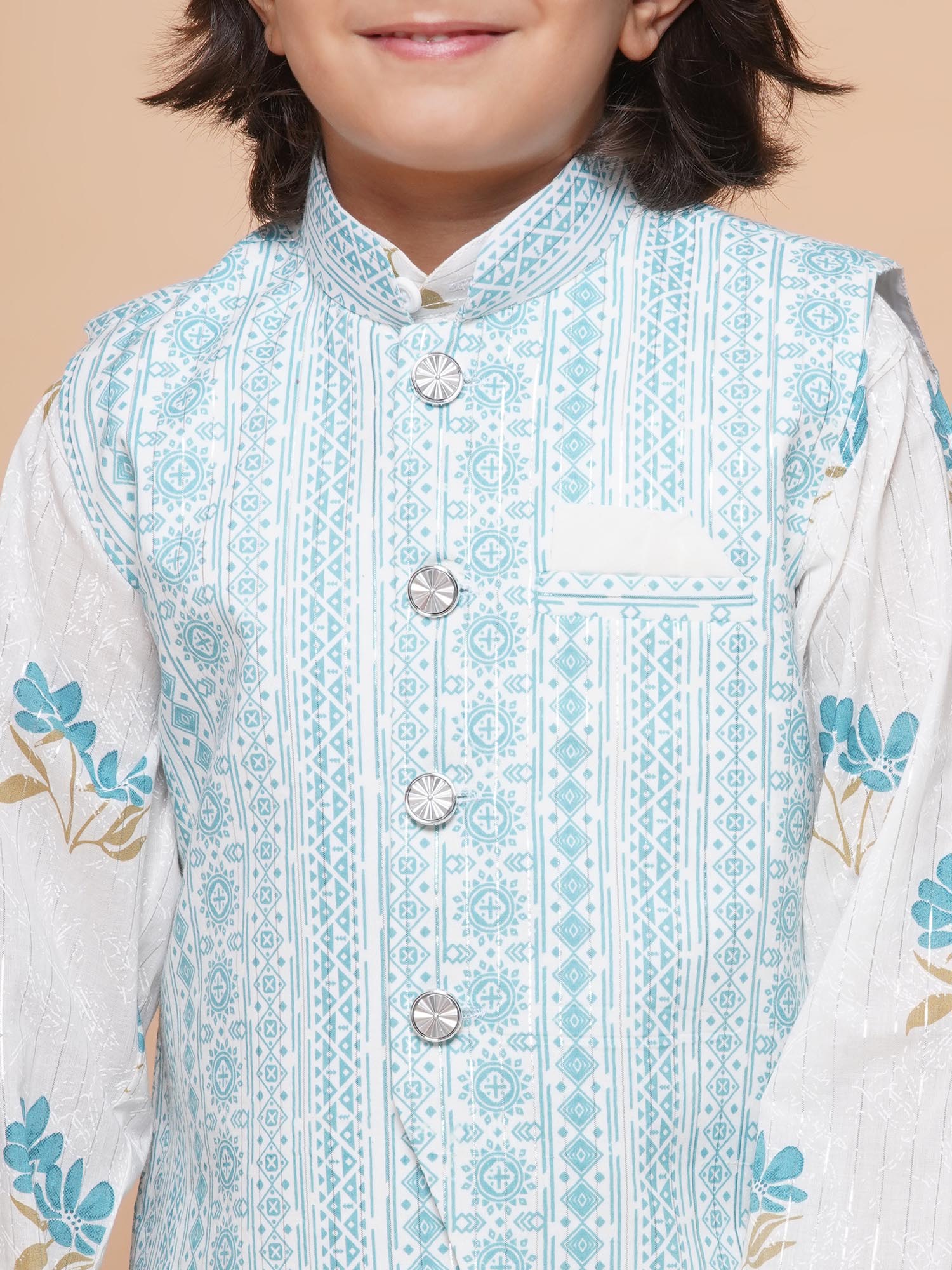 Kids Boys Blue Floral Print Cotton Suit Set