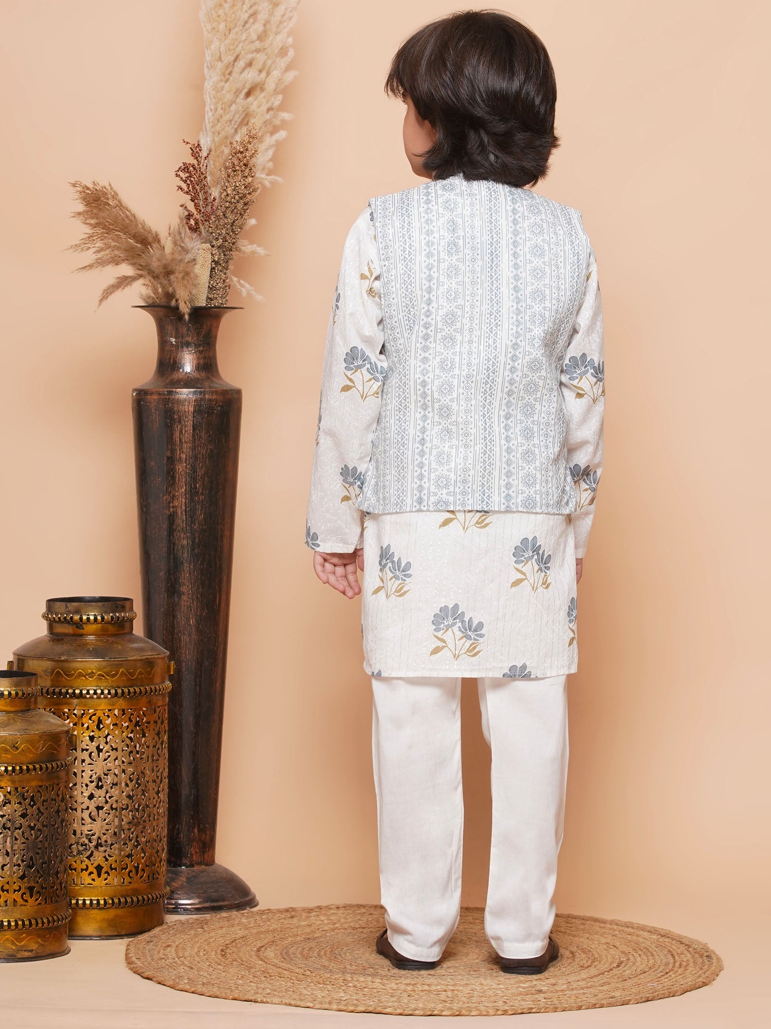 Boys Pure Cotton Kurta Pyjamas and GirlsKurti with Salwar Sibling Sets-Grey - AJ Dezines