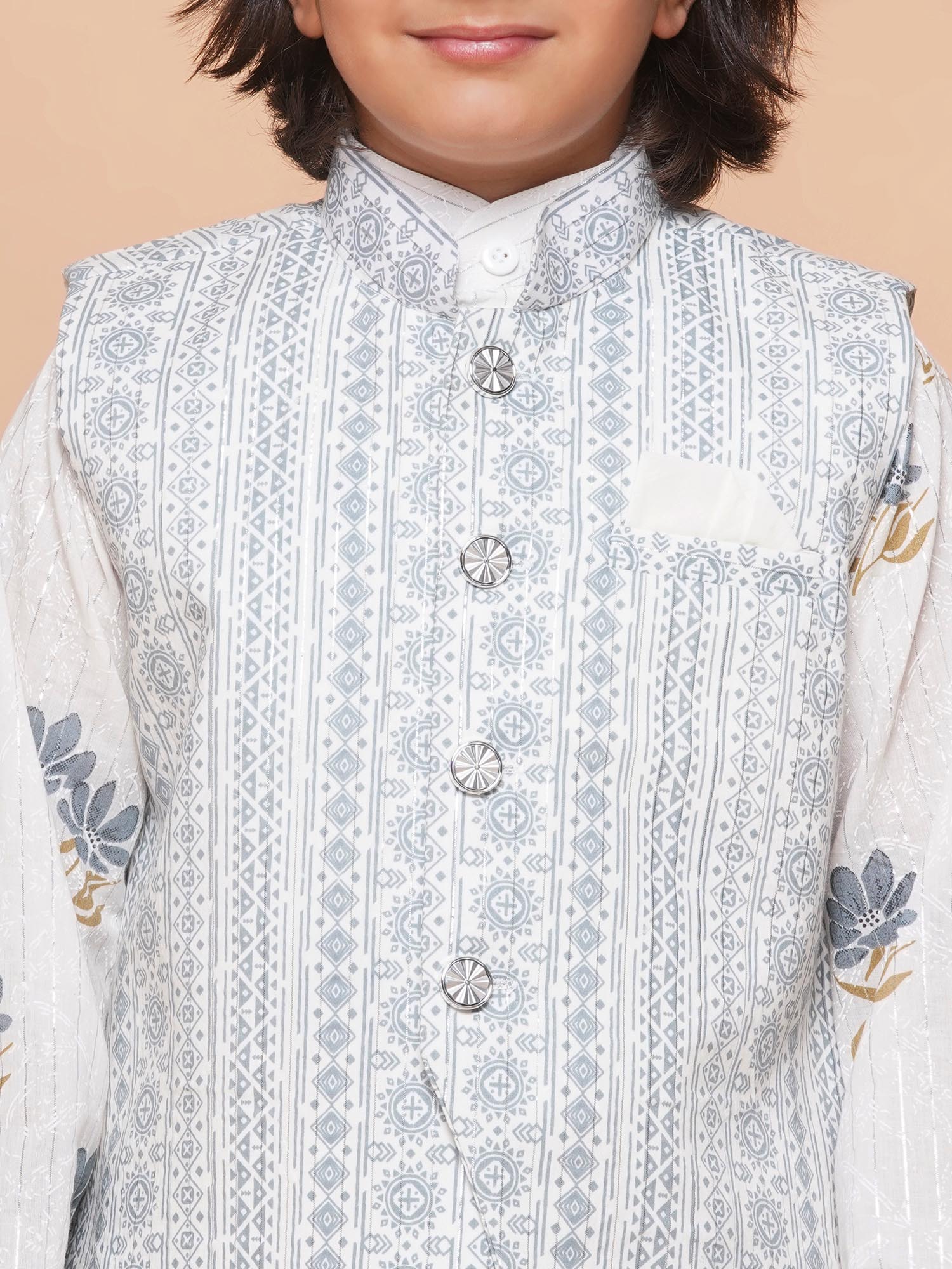 Kids Boys Grey Floral Print Cotton Suit Set - AJ Dezines
