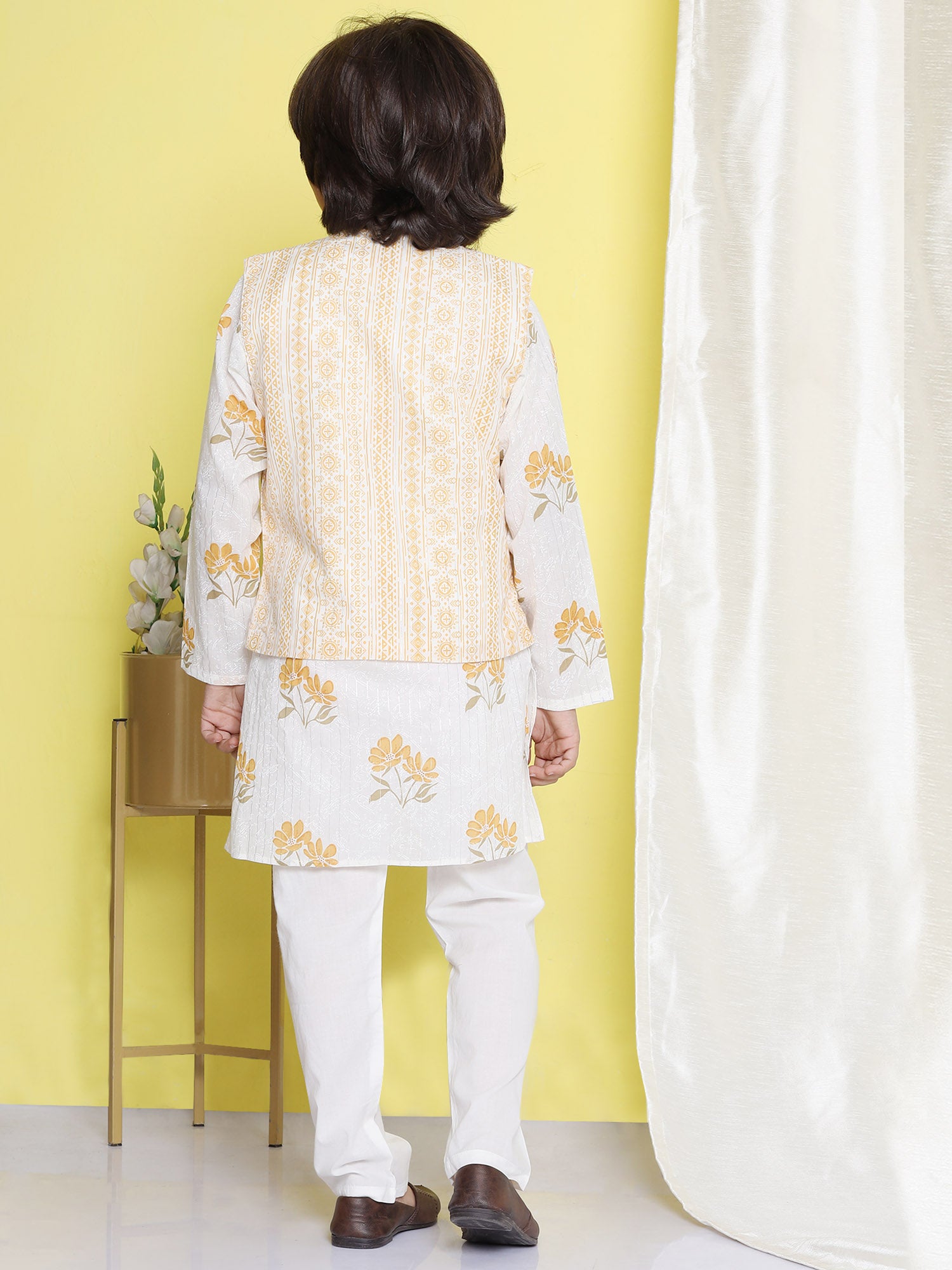 Kids Boys Yellow Floral Print Cotton Suit Set - AJ Dezines