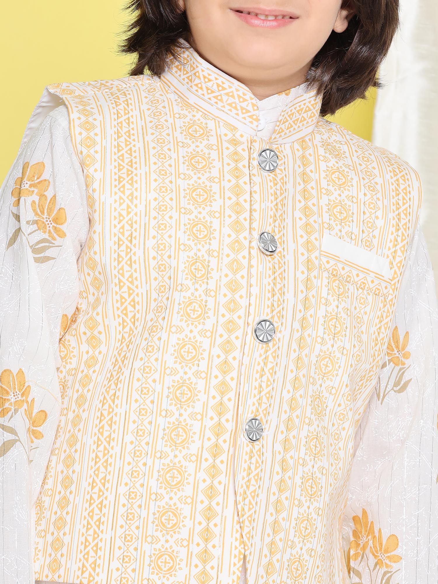 Boys Pure Cotton Kurta Pyjamas and GirlsKurti with Salwar Sibling Sets -Yellow