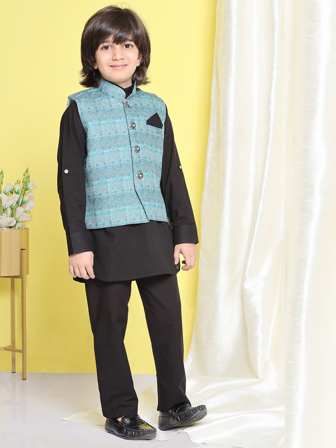 Kids Boys Black Solid Cotton Suit Set - AJ Dezines