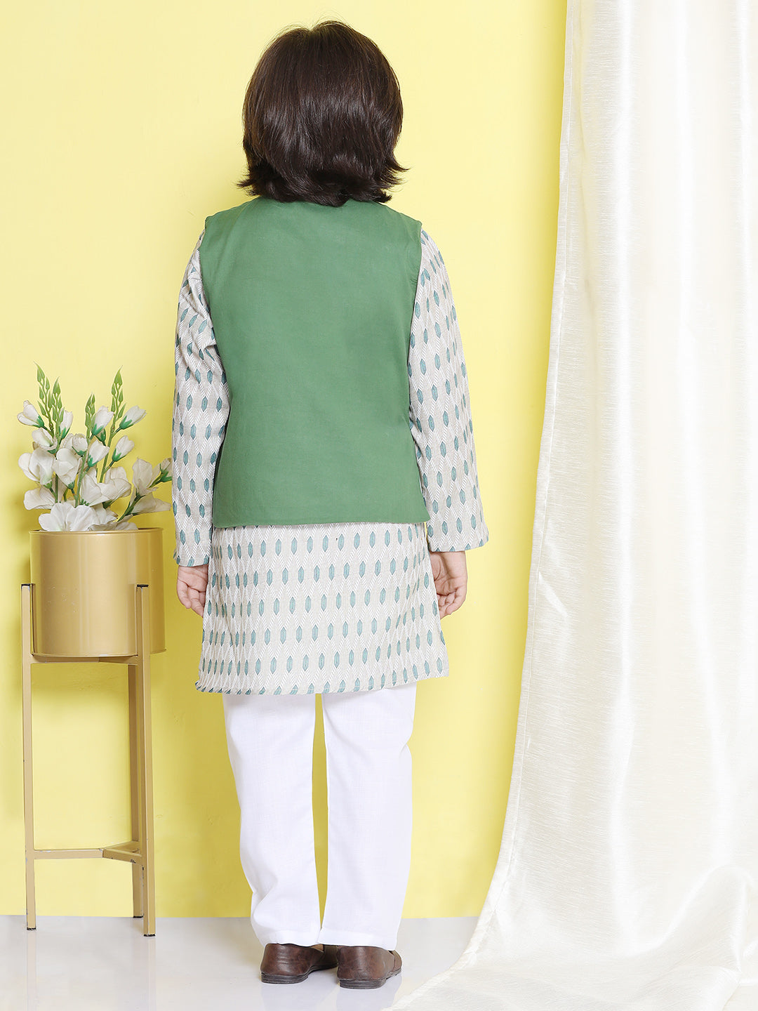 Kids Boys Green Printed Cotton Suit Set - AJ Dezines