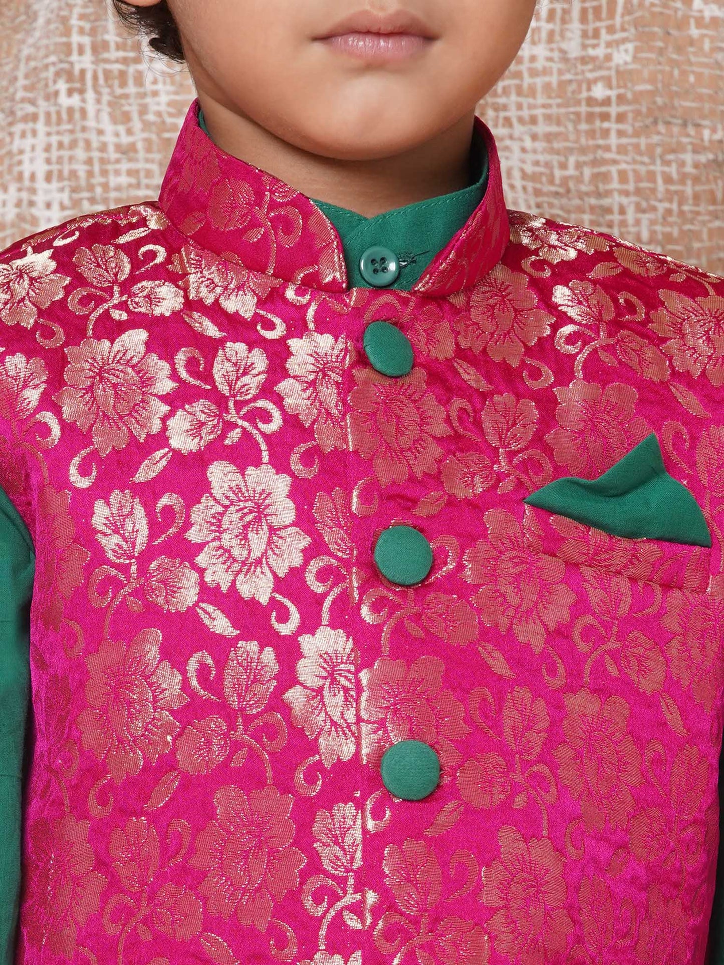 Boys Kurta Pyjamas with Waistcoat and Girls Lehenga Choli Sibling Sets-Green